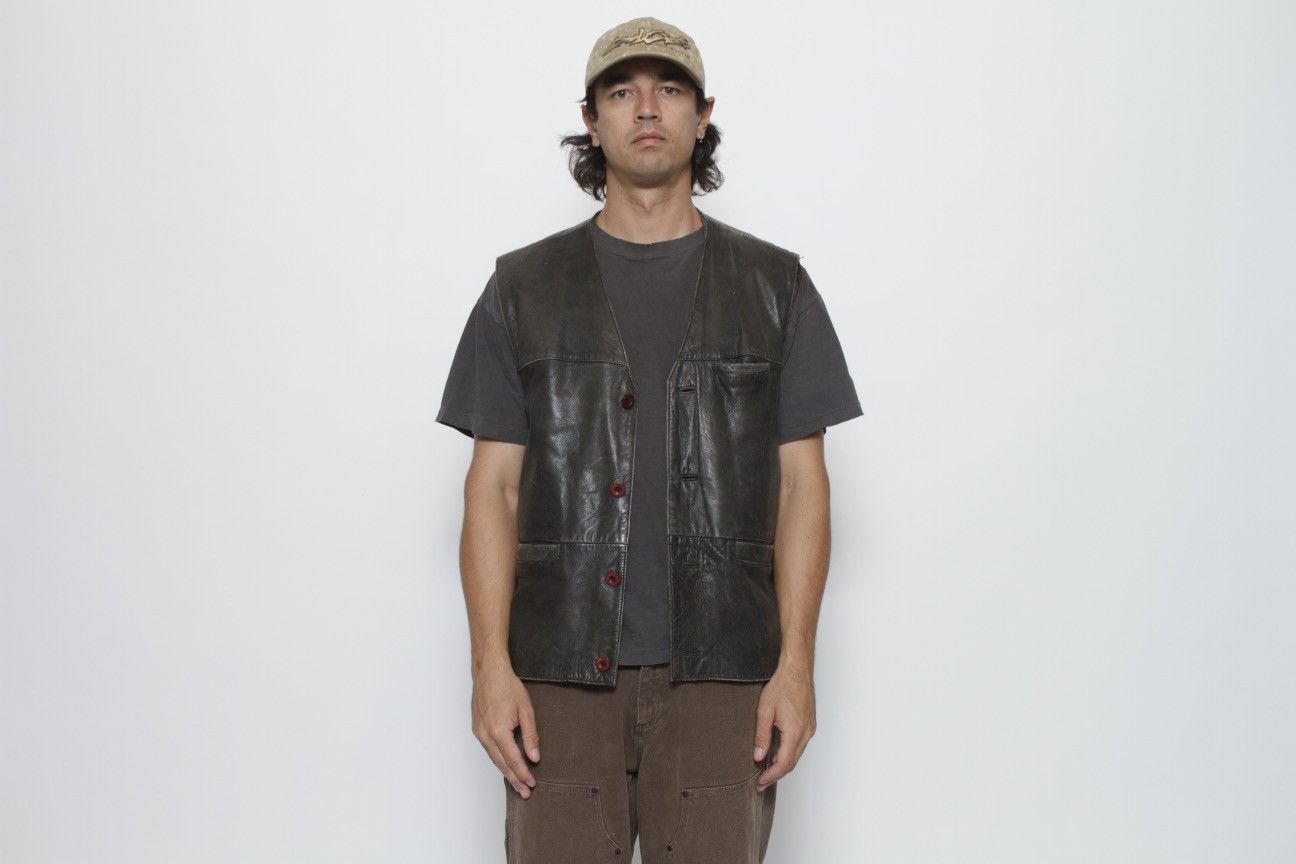 FADED BLACK BUTTON UP LEATHER VEST