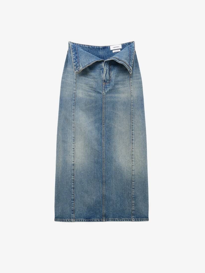Alexander McQueen o1srvl11e0226 Fold Over Waist Denim Skirt In Blue Size 27" / US 4 / IT 40 - 1 Thumbnail