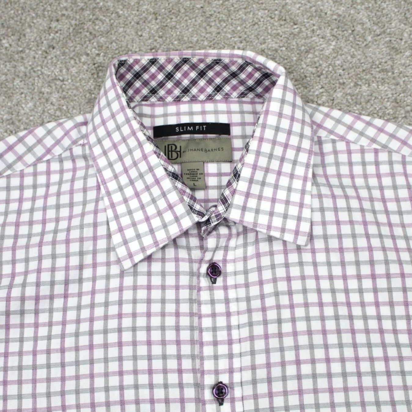 Vintage Jhane Barnes Shirt Mens Large Purple/Black/White Slim Fit 100% Cotton L/S Button-Down Shirt Size US L / EU 52-54 / 3 - 7 Thumbnail