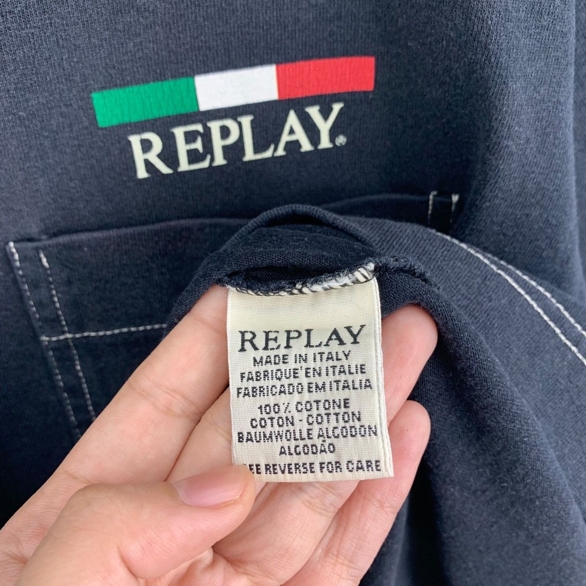 Replay × Vintage Vintage REPLAY Blue Jeans big spellout italian designer tee Size US L / EU 52-54 / 3 - 12 Thumbnail