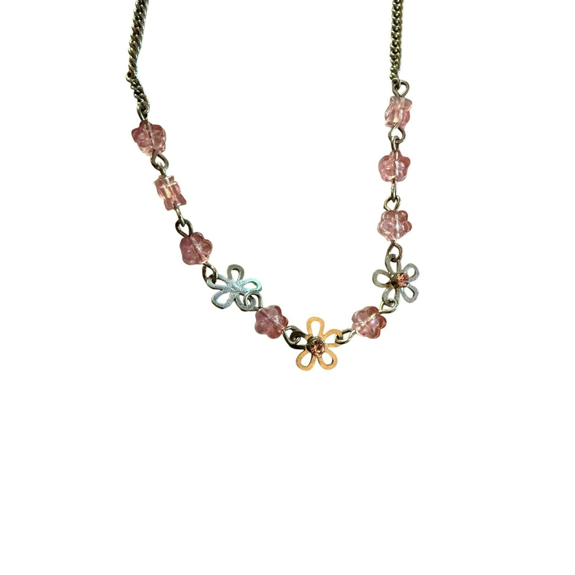 Other Lia Sophia Silver Tone & Pink Flower Bead Necklace Adjustabl Size ONE SIZE - 2 Thumbnail