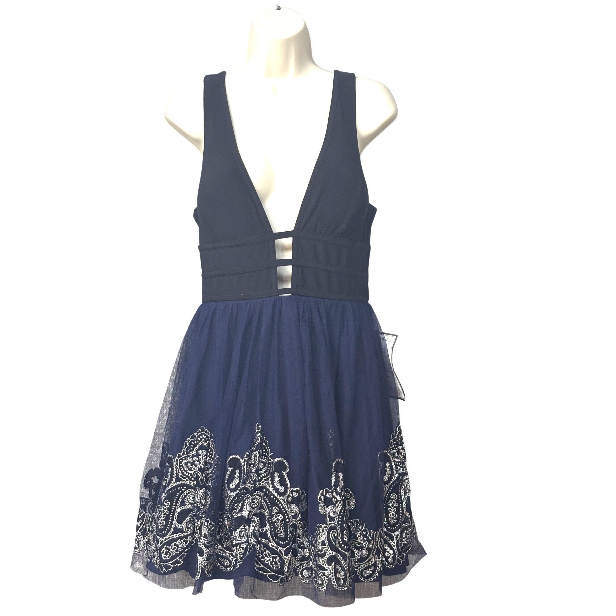 Other Blondies Nites Junior’s Fit and Flare Party Dress, Black/nav Size ONE SIZE - 2 Thumbnail