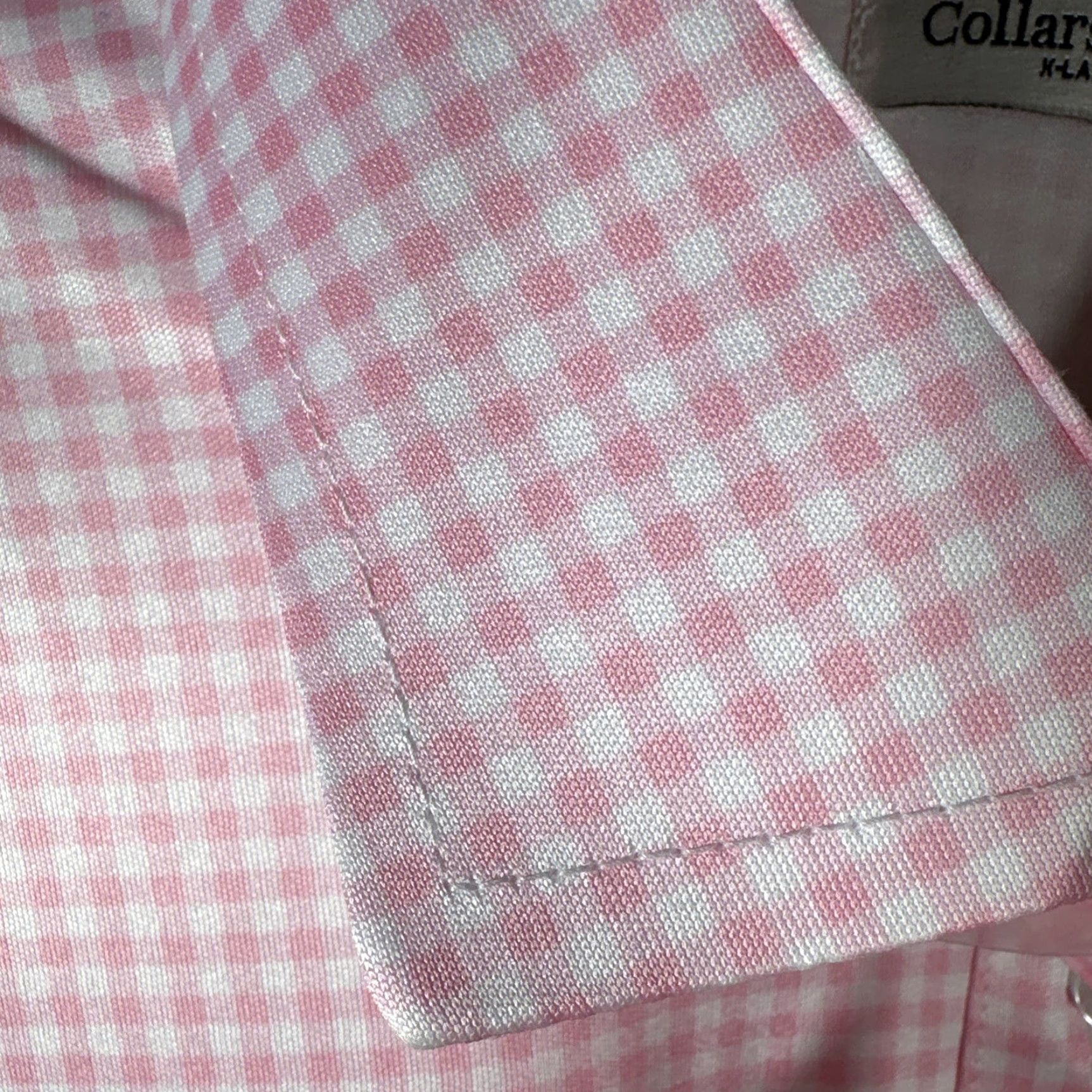CO Collars & Co Dress Collar Polo Shirt L Pink Gingham Semi Spread Short Sleeve Button Closure Men Golf Polo Carded Regular Fit Size 42R - 5 Thumbnail