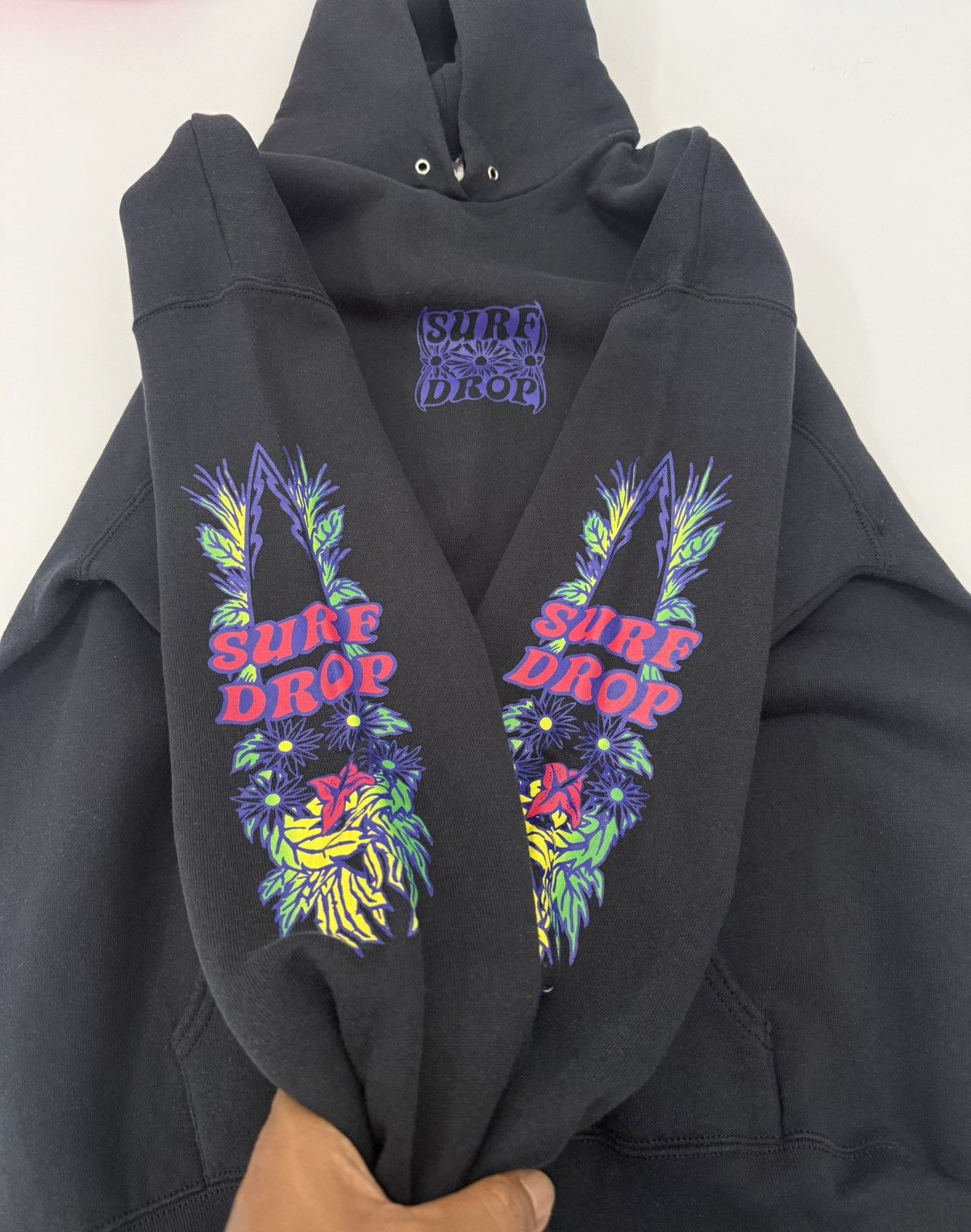 Vintage 🔥 Vtg Surf Drop Hoodie in Black Psychedelic Surf Streetwear Size US L / EU 52-54 / 3 - 4 Thumbnail