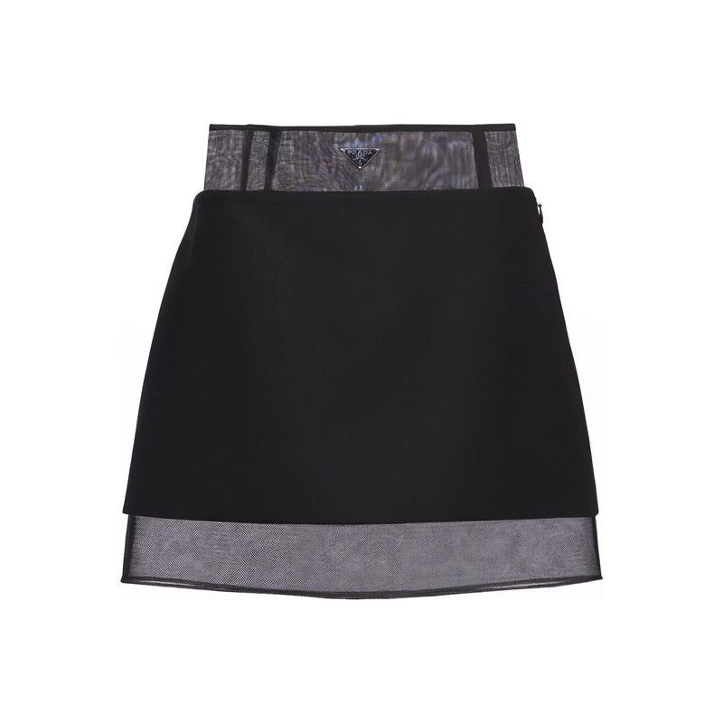Prada Prada Black Wool Mini Skirt with Layered Design Size US 38 / EU 54 - 1 Thumbnail