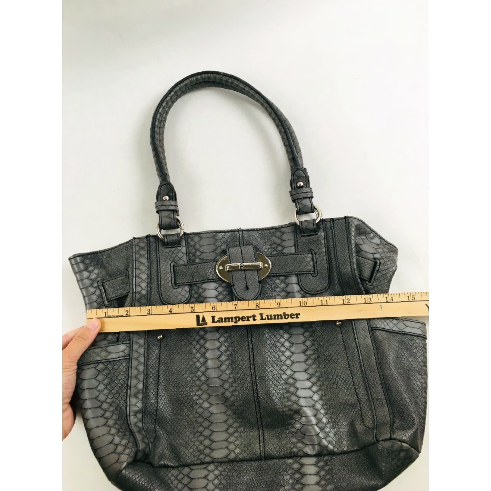 Vintage Plum Shoulder Bag Women's L Fashionable Snake Print Magnetic Lock Pockets Blue Exterior Faux Leather Zipper Size ONE SIZE - 6 Thumbnail