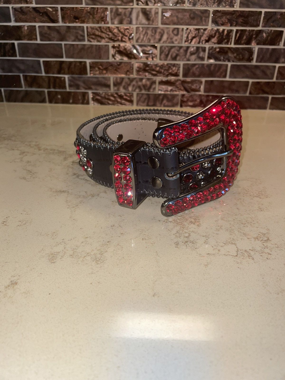 B.B. Simon bb belt lavasan black & red Size 34 - 2 Thumbnail