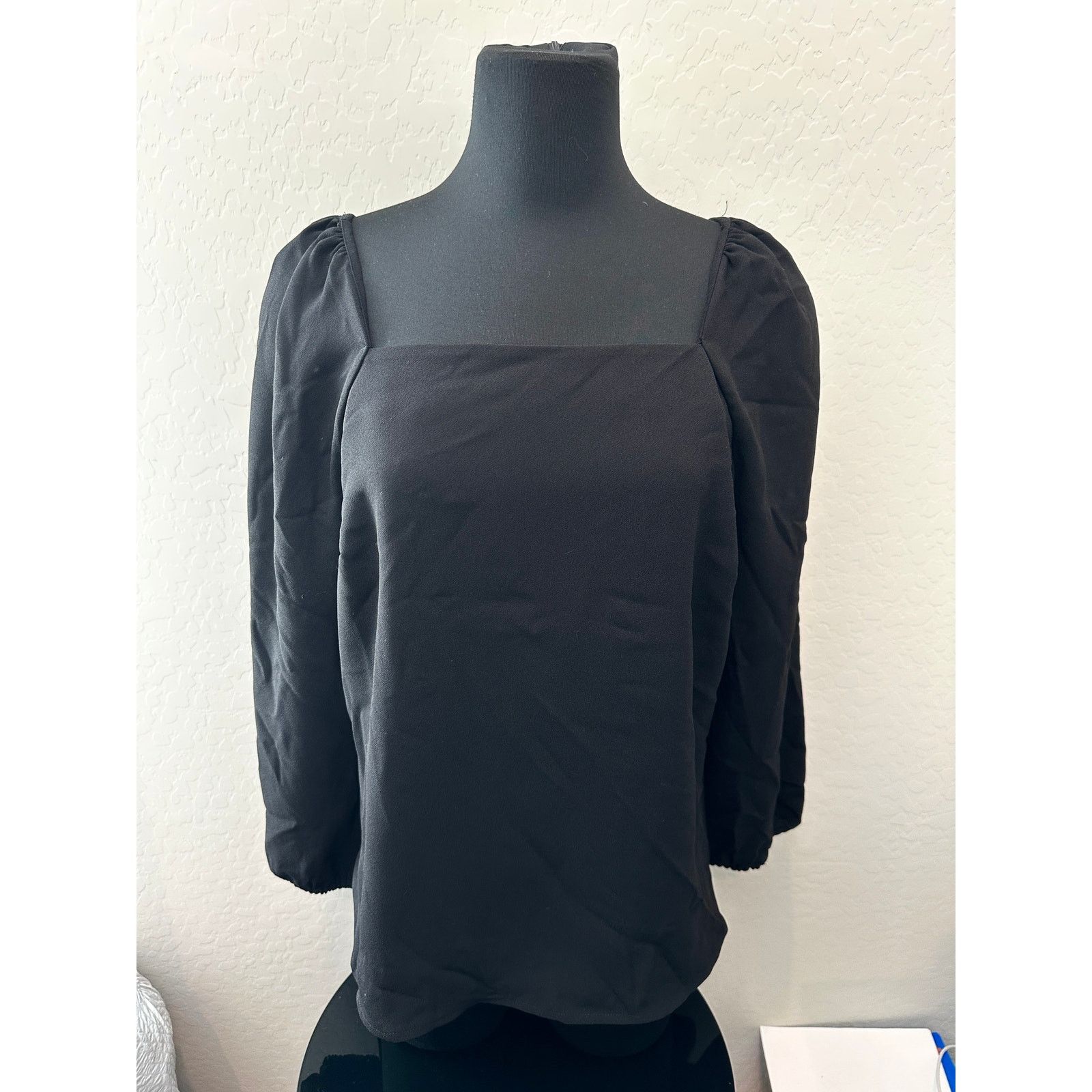 J.Crew J.CREW | Black Square Neck Puff Long Sleeve Career Blouse Size XL / US 12-14 / IT 48-50 - 2 Thumbnail