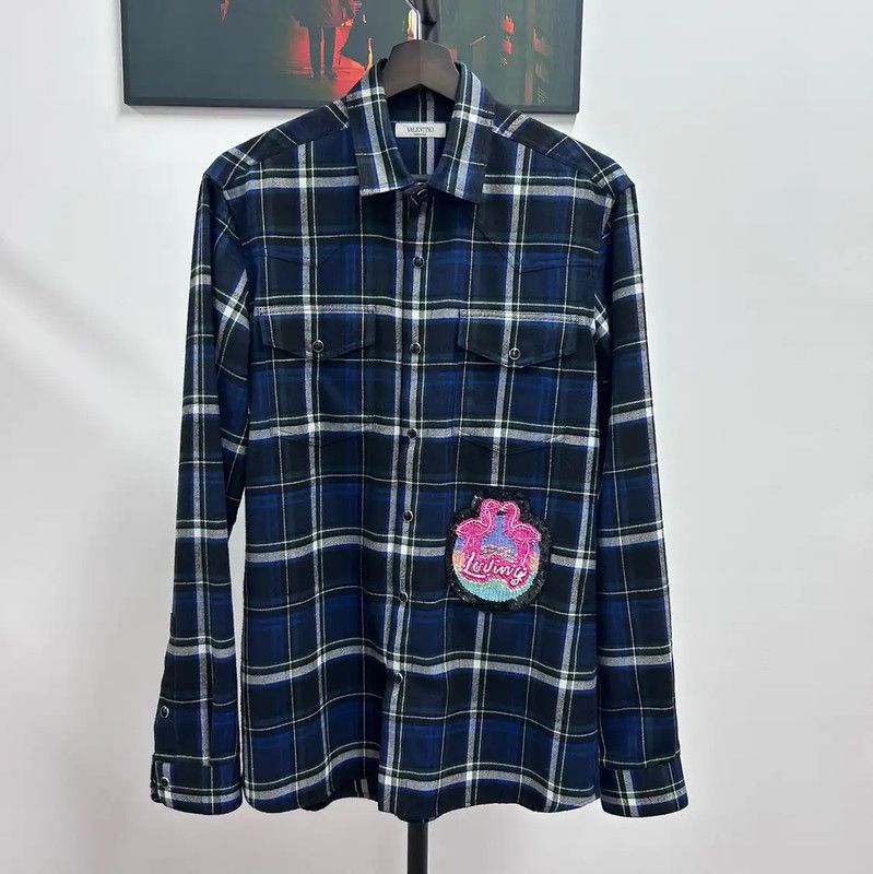 Valentino Valentino Long Sleeve Blue Cotton Shirt 0089 Size L / US 10 / IT 46 - 1 Thumbnail