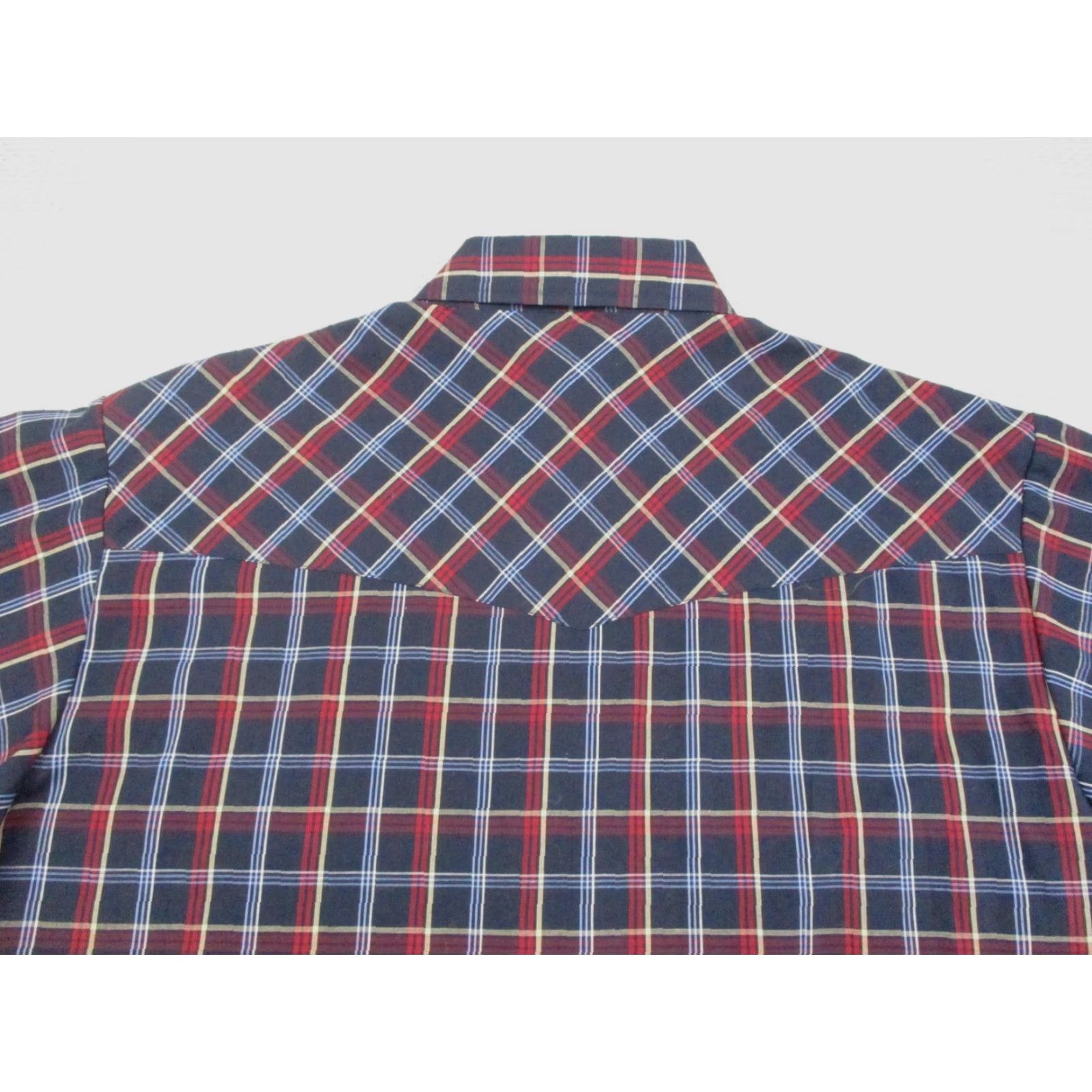 Vintage VINTAGE Plains Western Wear Shirt Mens Large Navy Red Plaid Short Sleeve Pearl Snap Size US L / EU 52-54 / 3 - 6 Thumbnail