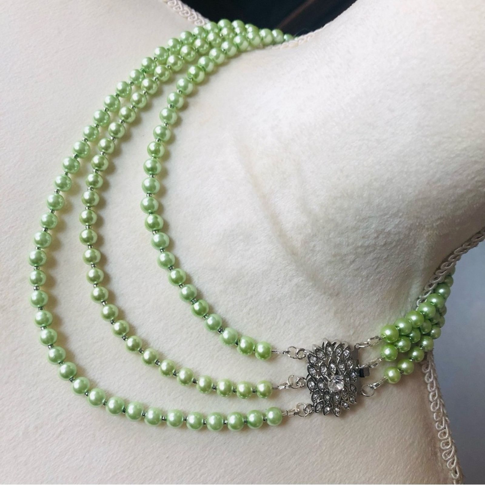 Handmade Handcrafted triple strand Czech glass Pearl necklace Size ONE SIZE - 1 Thumbnail