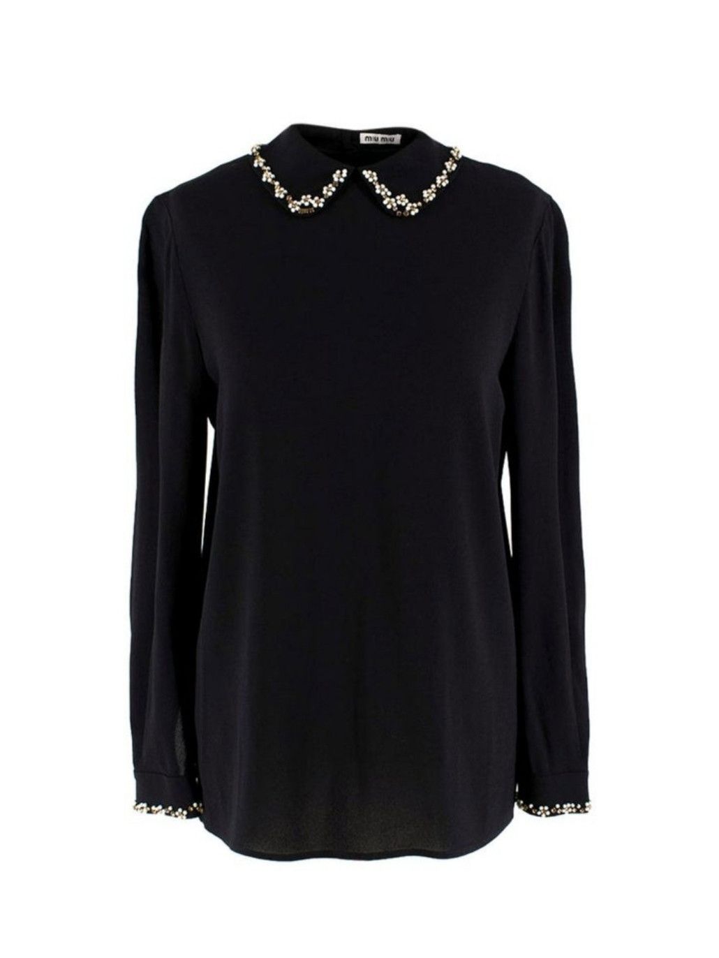 Miu Miu × Prada Miu Miu Black Crepe Floral Crystal Embellished Shirt Size XS / US 0-2 / IT 36-38 - 1 Thumbnail