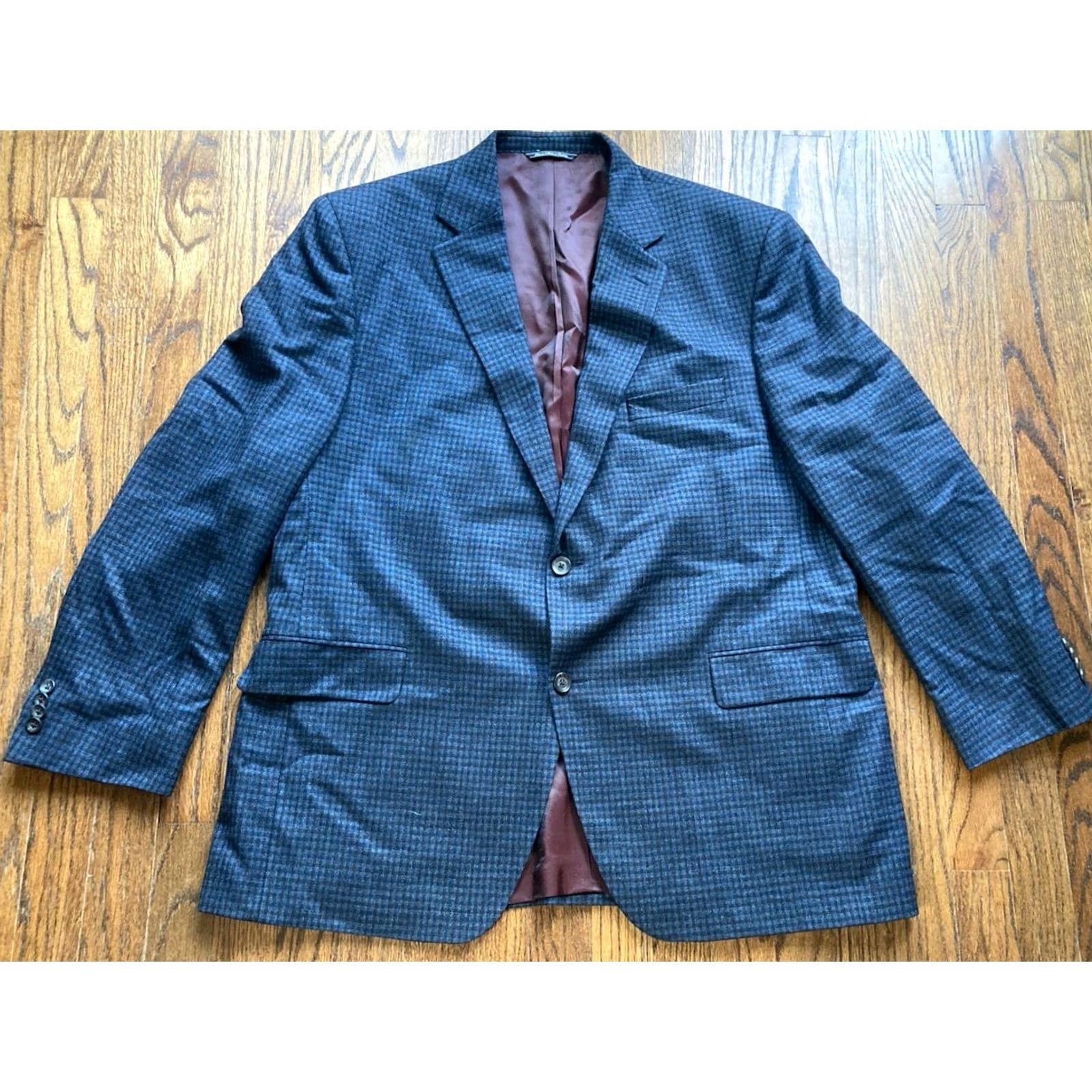 Loro Piana Jack Victor Loro Piana Blazer Mens Single-Breasted Navy Blue Wool 120s Size 46R Checkered Jacket Blazer Mens Size 46R - 2 Thumbnail