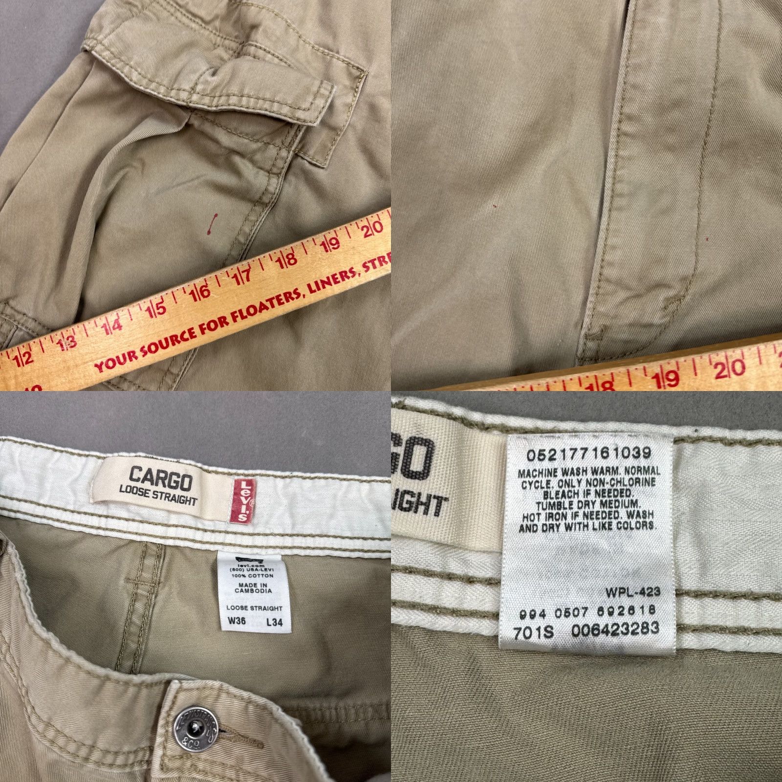 Levi's VINTAGE Levis Pants Men 36x34 Brown Cargo Military Work Baggy Paratrooper Loose Straight Size US 36 / EU 52 - 8 Thumbnail