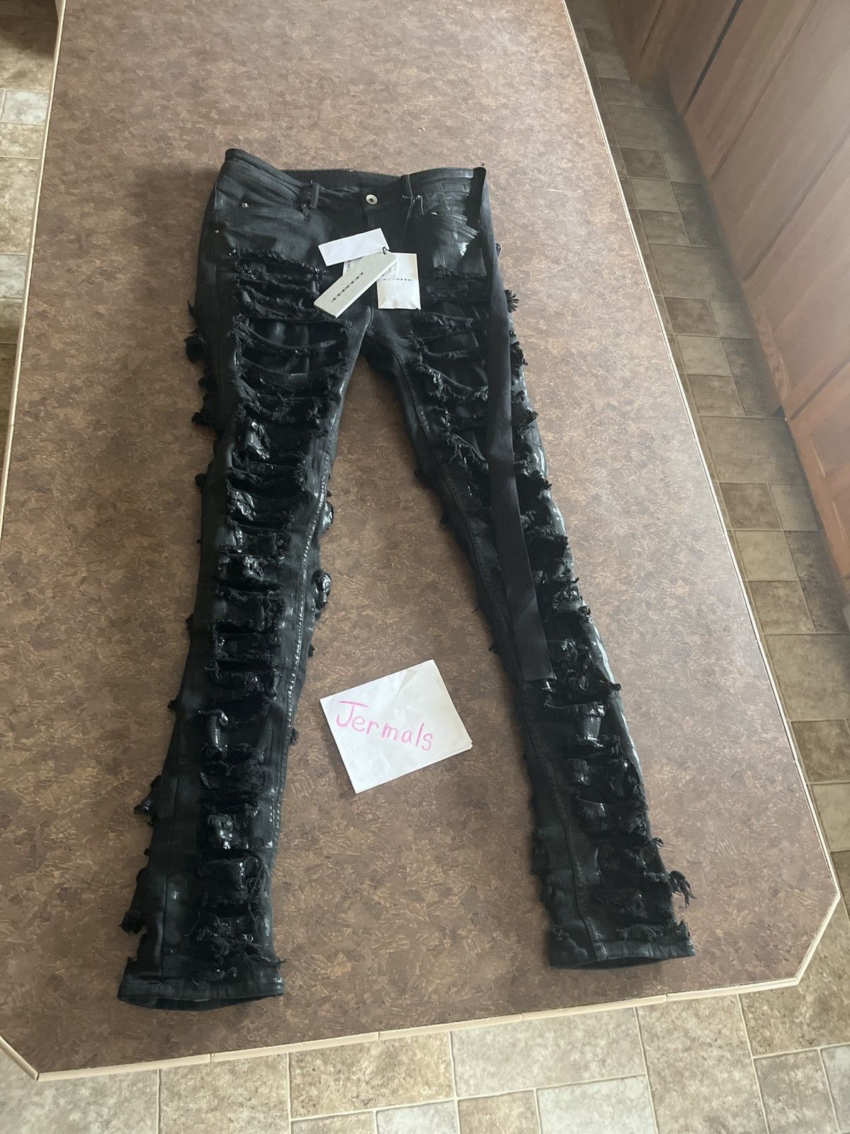 Rick Owens × Rick Owens Drkshdw RICK OWENS WAX DENIM SLASHED Size US 31 - 1 Thumbnail