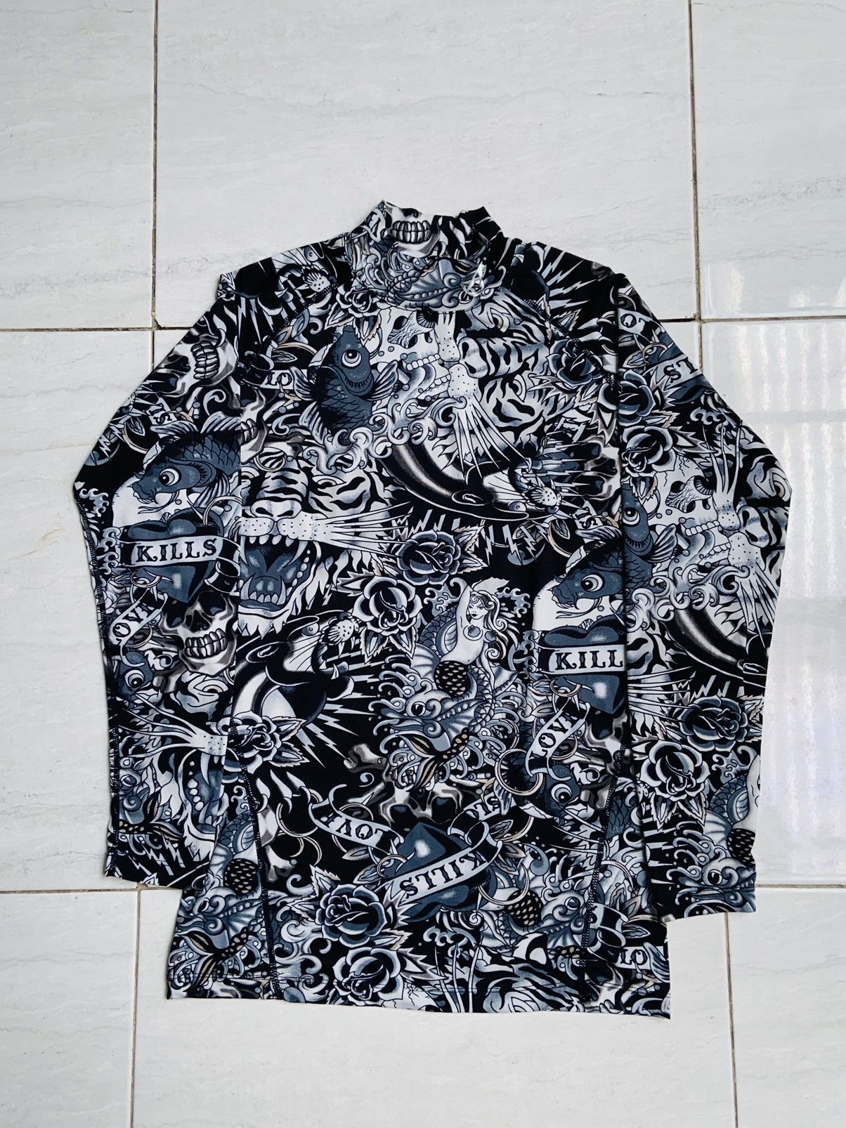image of Jean Paul Gaultier Armedes Patterned Long Sleeve T-Shirt in Black, Men's (Size Medium)