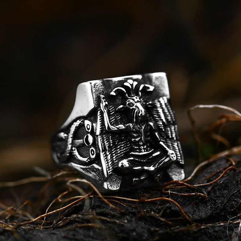 Handmade Skull Demon Sabbatical Goat Baphomet Ring Size ONE SIZE - 2 Thumbnail