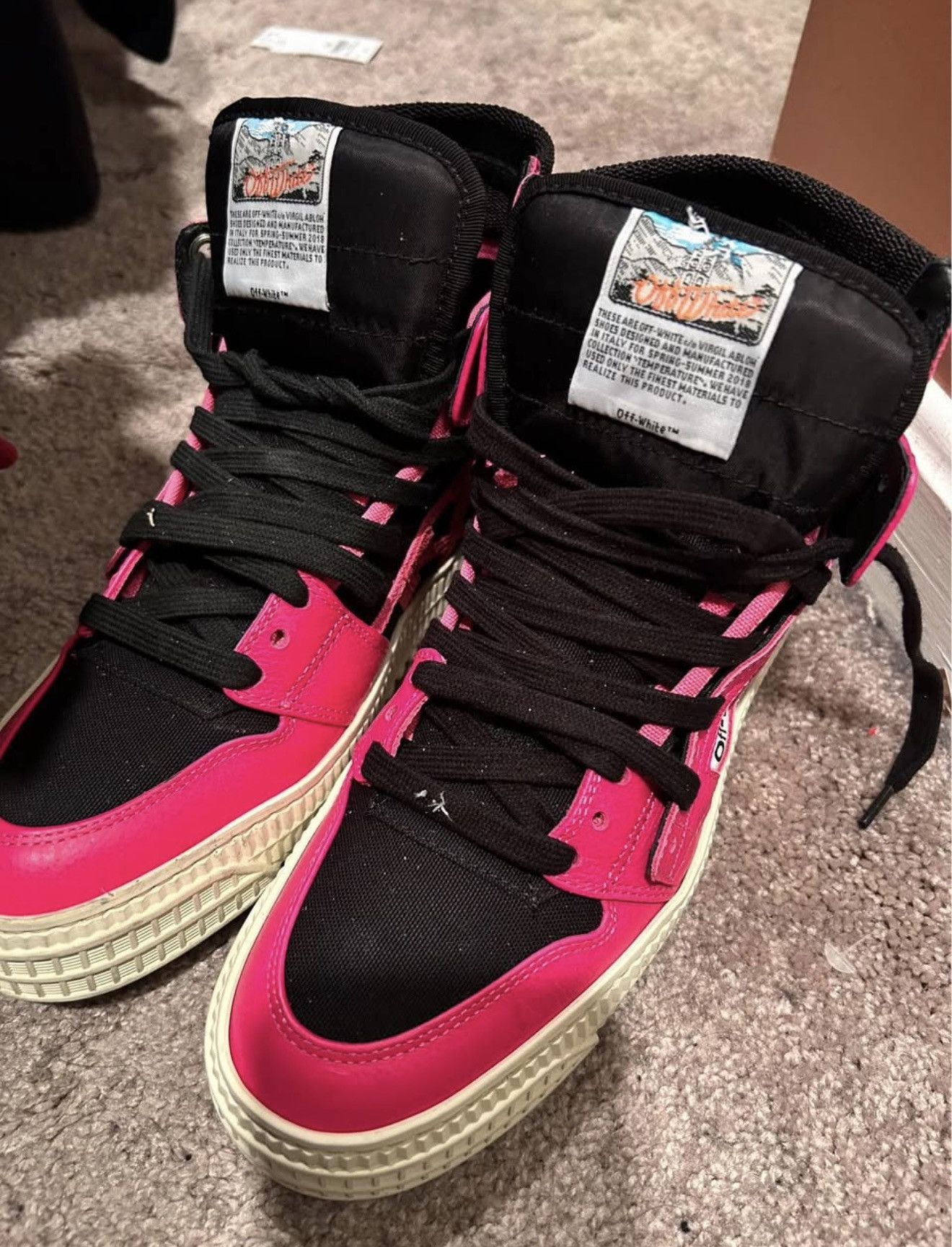 Off-White Off-White Off Court 3.0 High Top Sneakers-Black/Fuchsia Pink Size US 5 / EU 37 - 1 Thumbnail