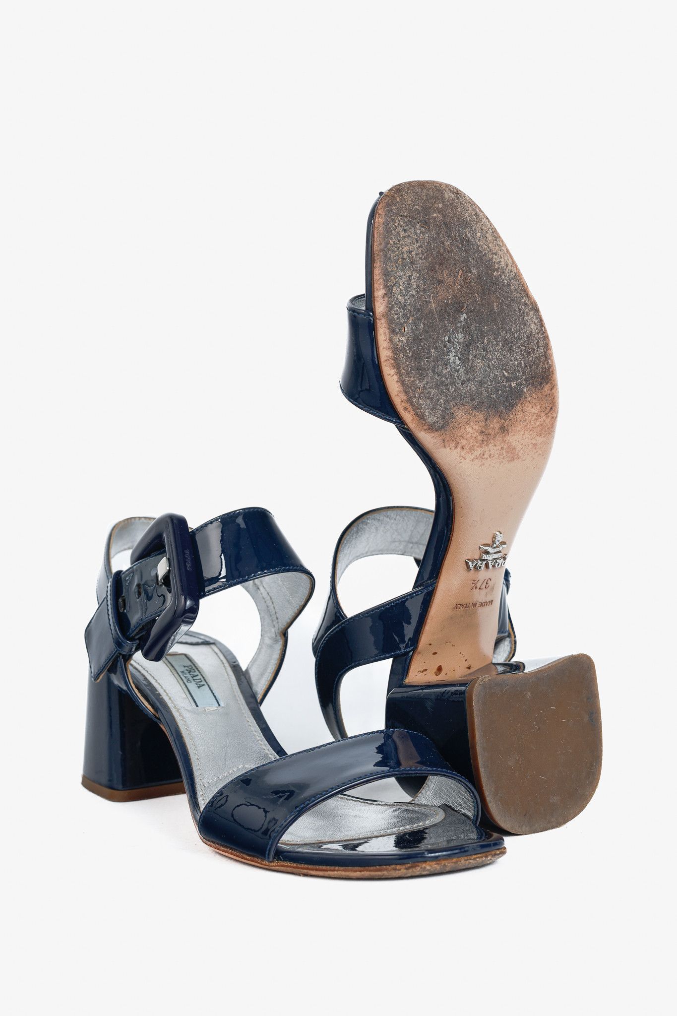 Prada Prada Blue Patent-Leather Buckled Sandals Size US 7 / IT 37 - 4 Thumbnail