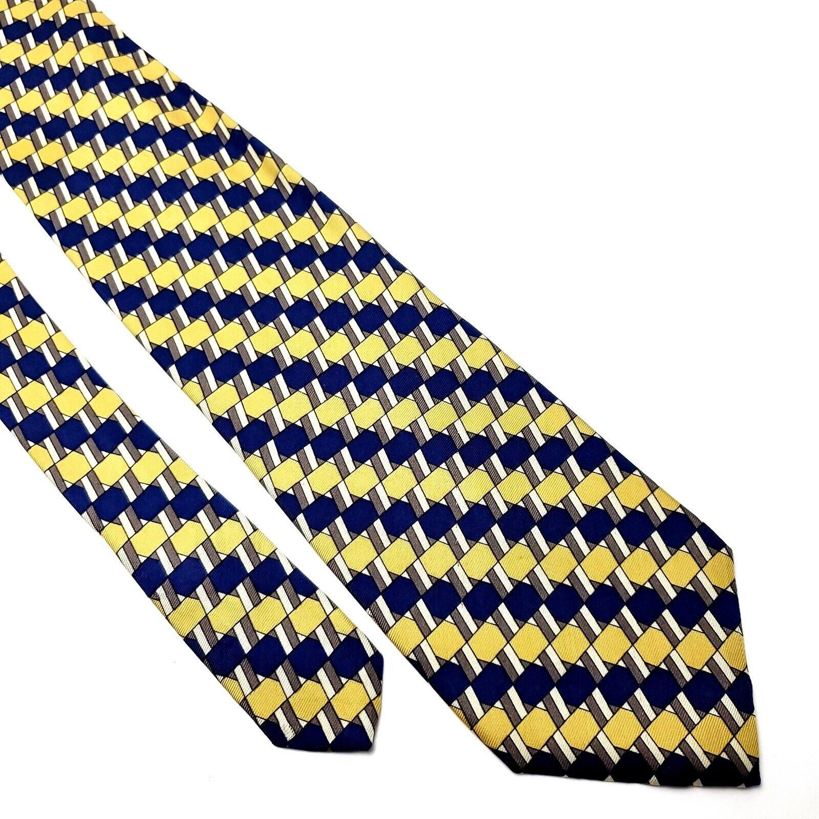 Kenneth Cole Kenneth Cole Silk Tie Yellow Blue Geometric Print Wide Size ONE SIZE - 1 Thumbnail