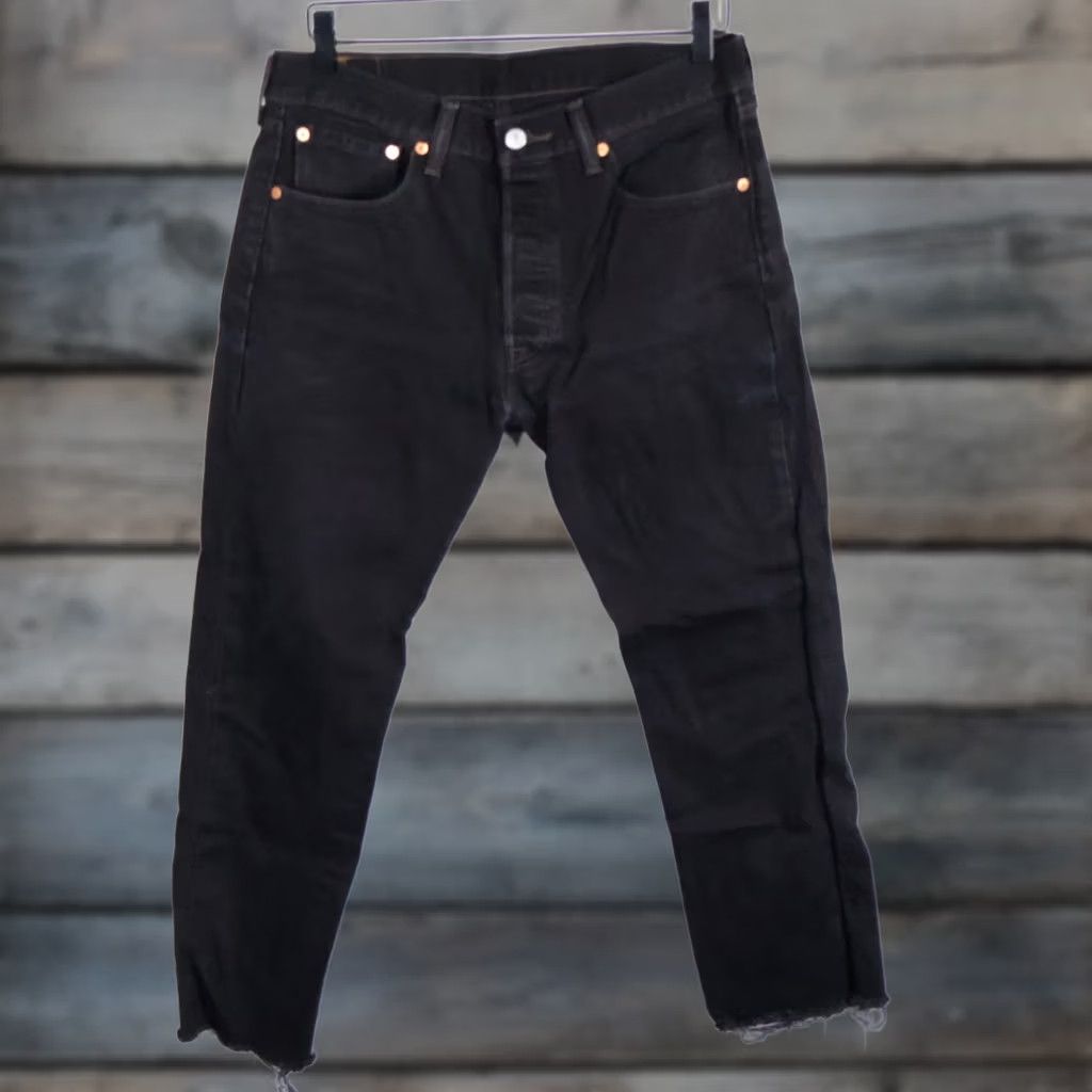 Levi's Levi's 501 Jeans Men's 32 x 26 Black Denim Button Fly Distressed Straight Leg Vintage Grunge Retro Mens Size US 32 / EU 48 - 1 Thumbnail