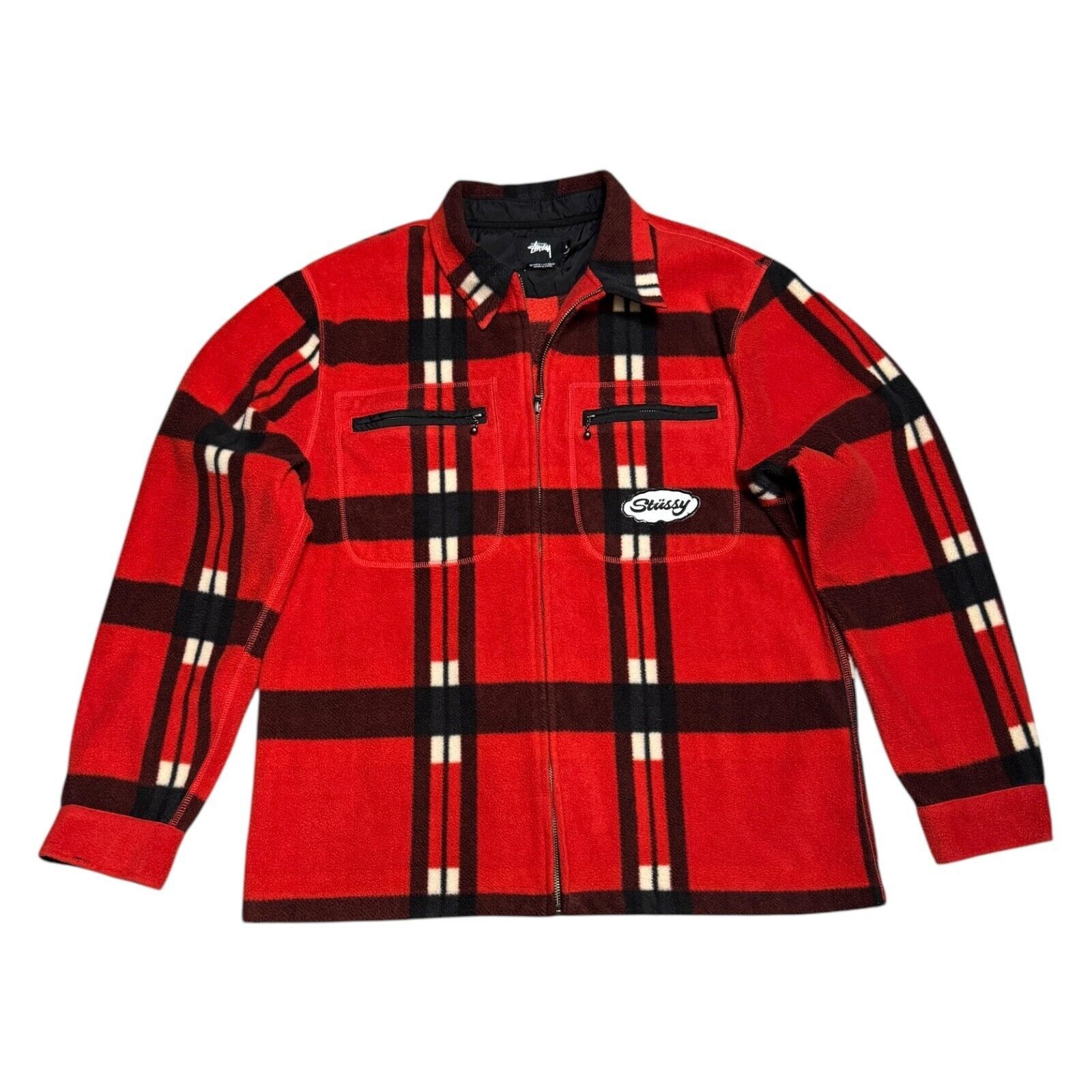 Stussy STUSSY Fleece Red Designer Streetwear Plaid Mechanic Jacket 