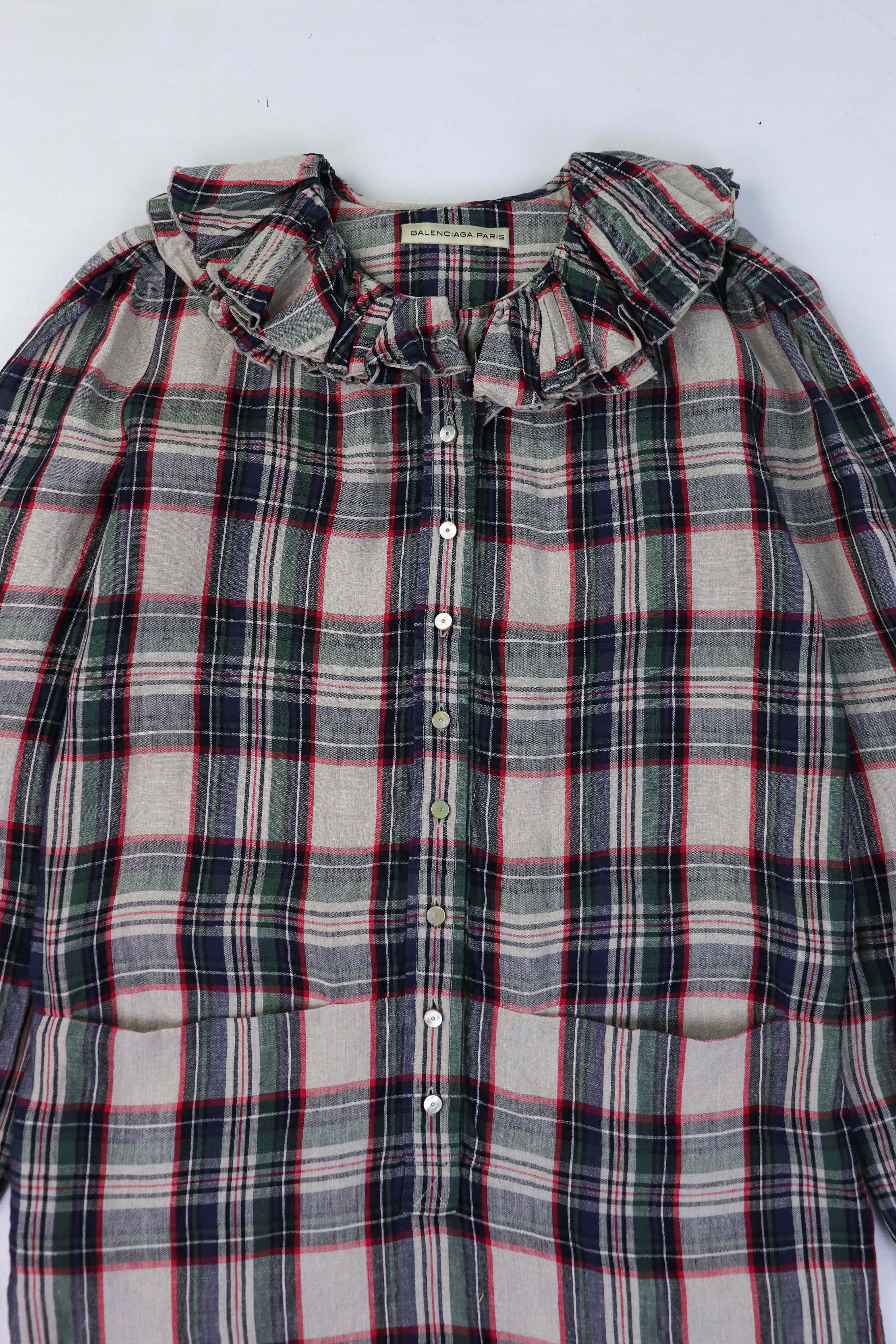 Balenciaga Balenciaga 2010 Collection Ruffled Plaid Linen Summer Dress Size XS / US 0-2 / IT 36-38 - 6 Thumbnail