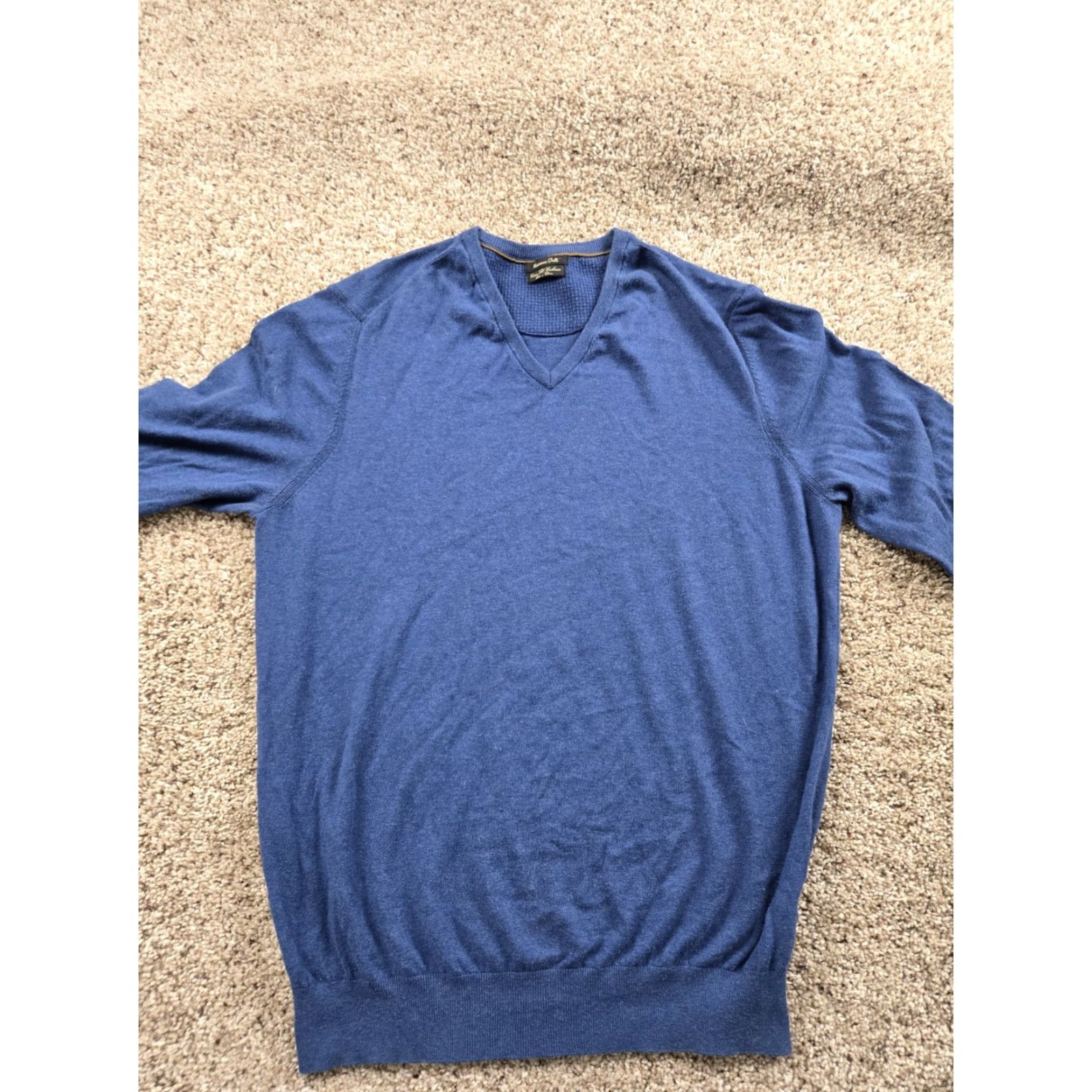 Massimo Dutti Massimo Dutti Mens Blue Knit Sweater XL V-Neck Cotton Cashmere Silk Elbow Patch Size US XL / EU 56 / 4 - 4 Thumbnail