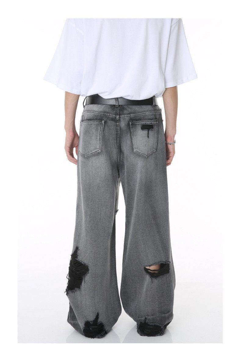Japanese Brand Washed high street hip hop wide ripped loose hole jeans Size US 34 / EU 50 - 4 Thumbnail