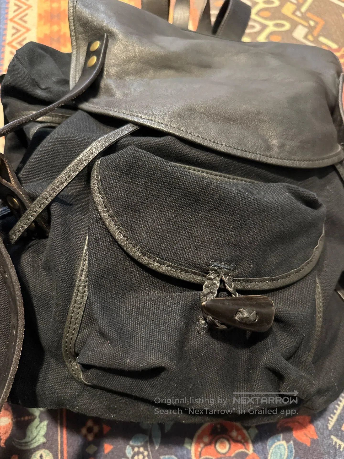 Japanese Brand Canvas and Leather Backpack. Size ONE SIZE - 4 Thumbnail