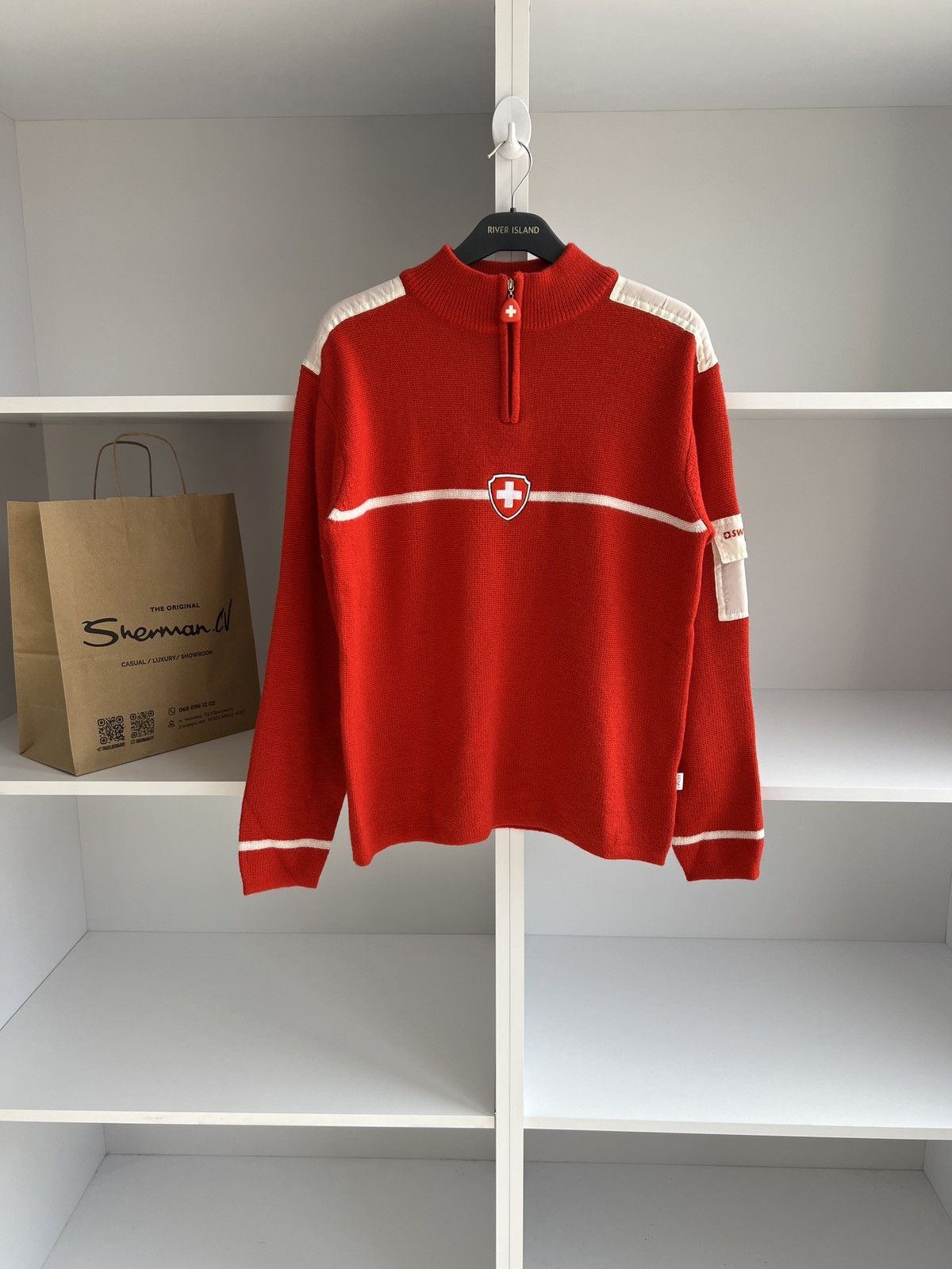 image of Vintage Swiss Olimpic Team 2005 Zip Sweatshirt in Red, Men's (Size Medium)
