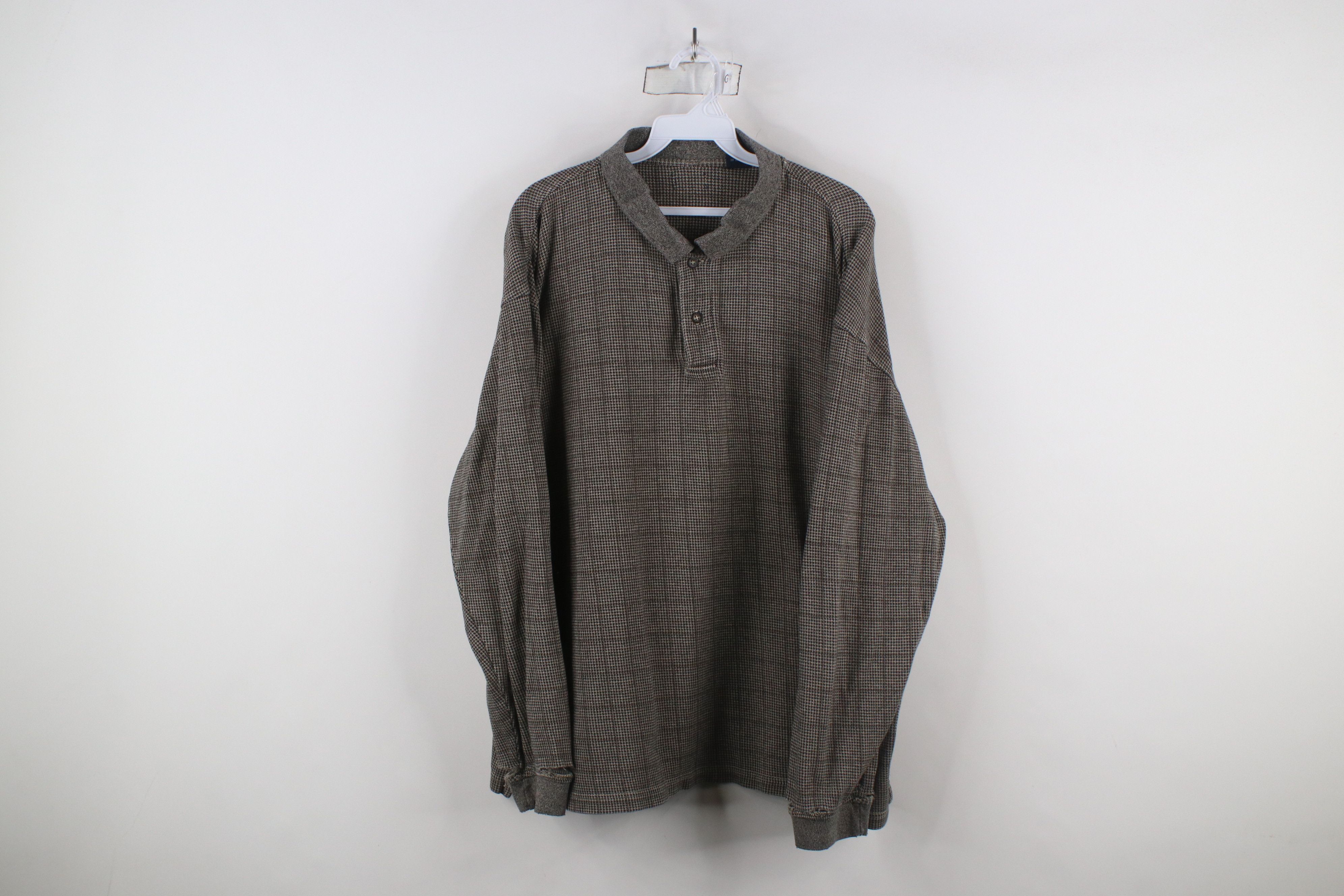 Vintage Vintage 90s Streetwear Heavy Houndstooth Long Sleeve Polo Size US XL / EU 56 / 4 - 1 Thumbnail