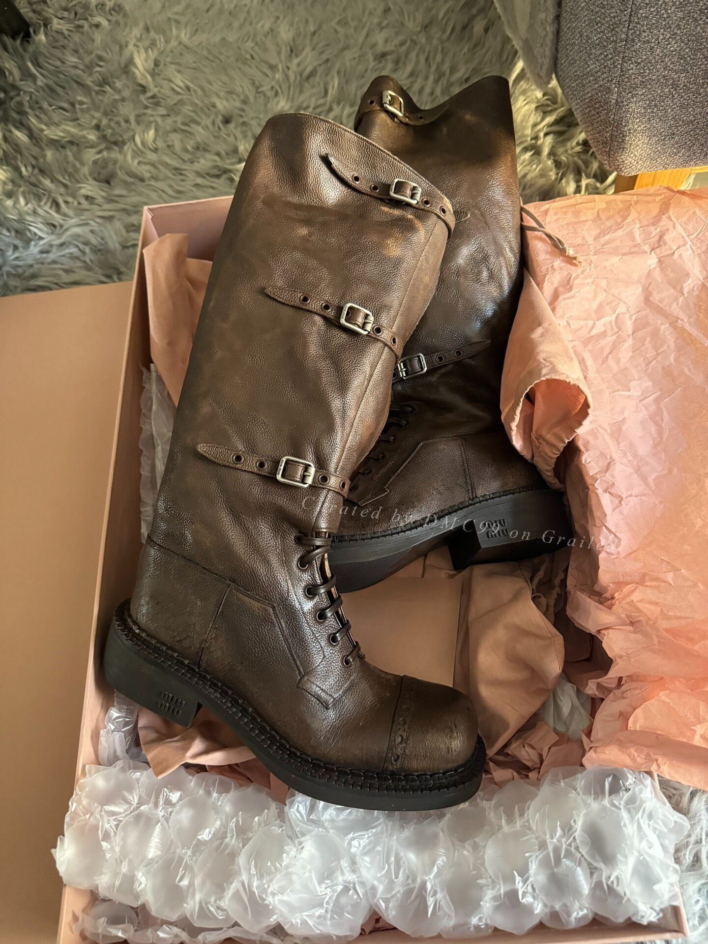 Miu Miu Miu Miu Brown Distressed Buckle Tall Boots Size US 7 / IT 37 - 1 Thumbnail