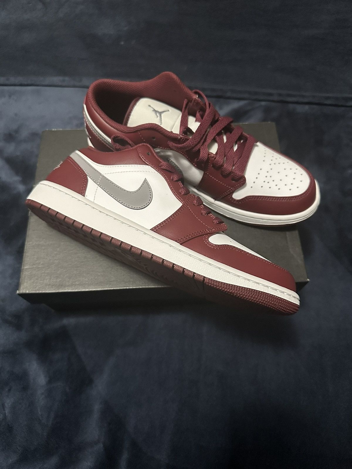 image of Jordan Nike Jordan 1 Low White Bordeaux Shoes in Burgundy, Men's (Size 9)