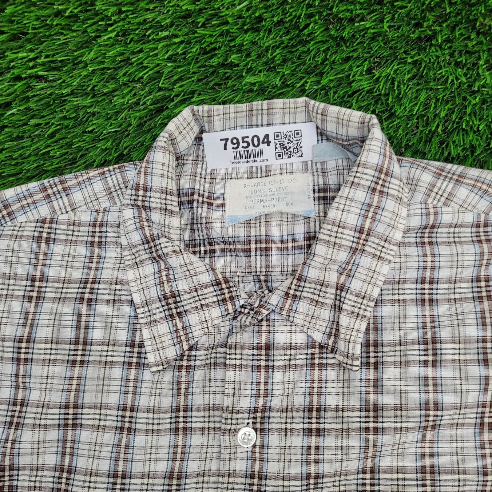 Vintage VTG 80s Western Plaid Shirt XL Perma-Prest Beige Brown White Size US XL / EU 56 / 4 - 2 Thumbnail