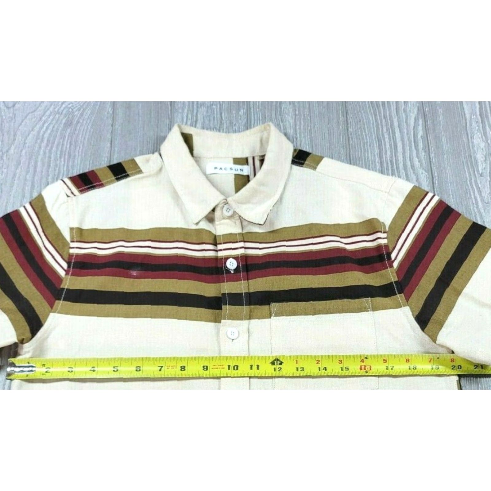 Pacsun Pacsun Mens Button Up Short Sleeve Striped Shirt Small Beige Red Regular Cotton Shirt Mens Size US S / EU 44-46 / 1 - 7 Thumbnail