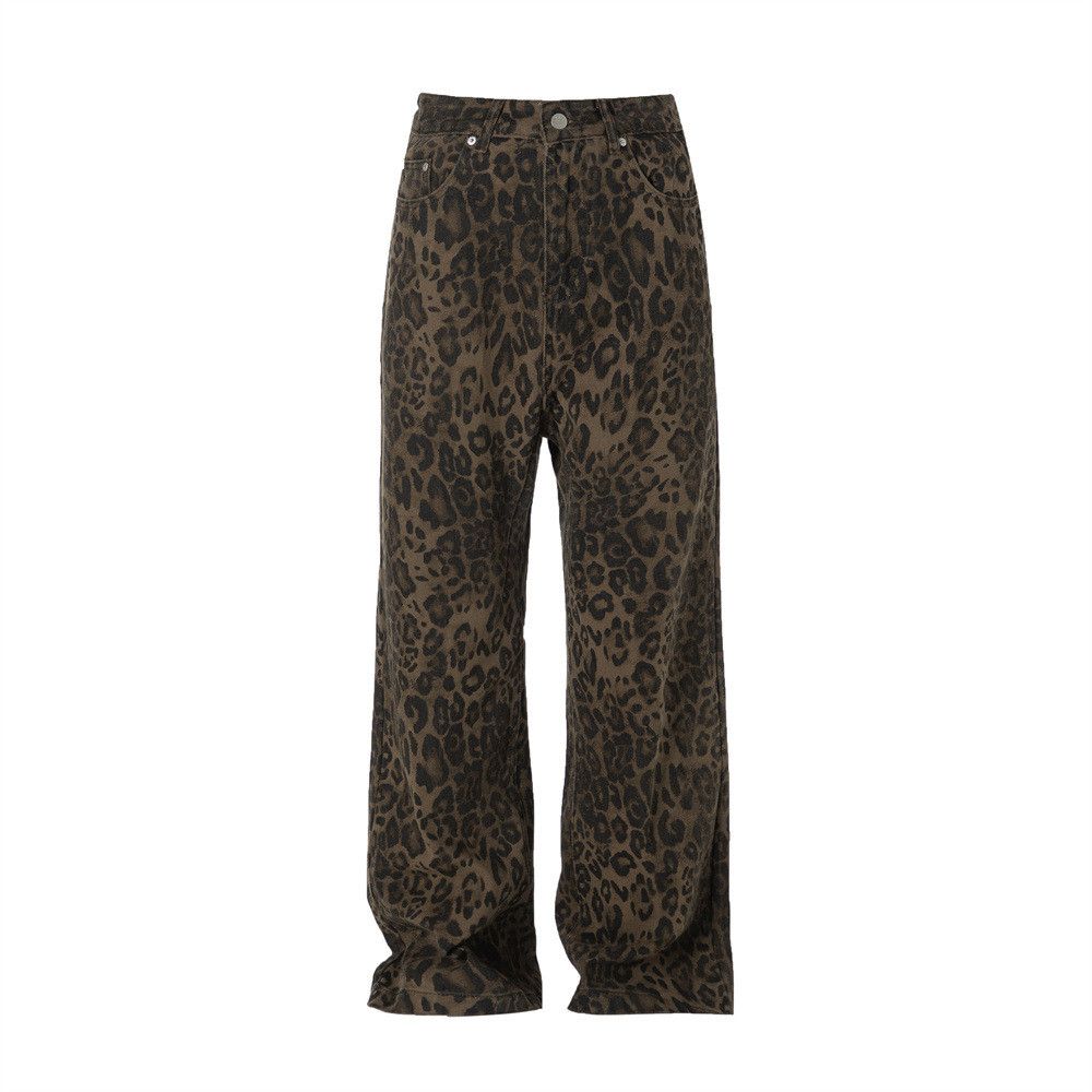 Jean Men's Retro Washed Loose Leopard Print Camouflage Jeans Size US 32 / EU 48 - 1 Thumbnail