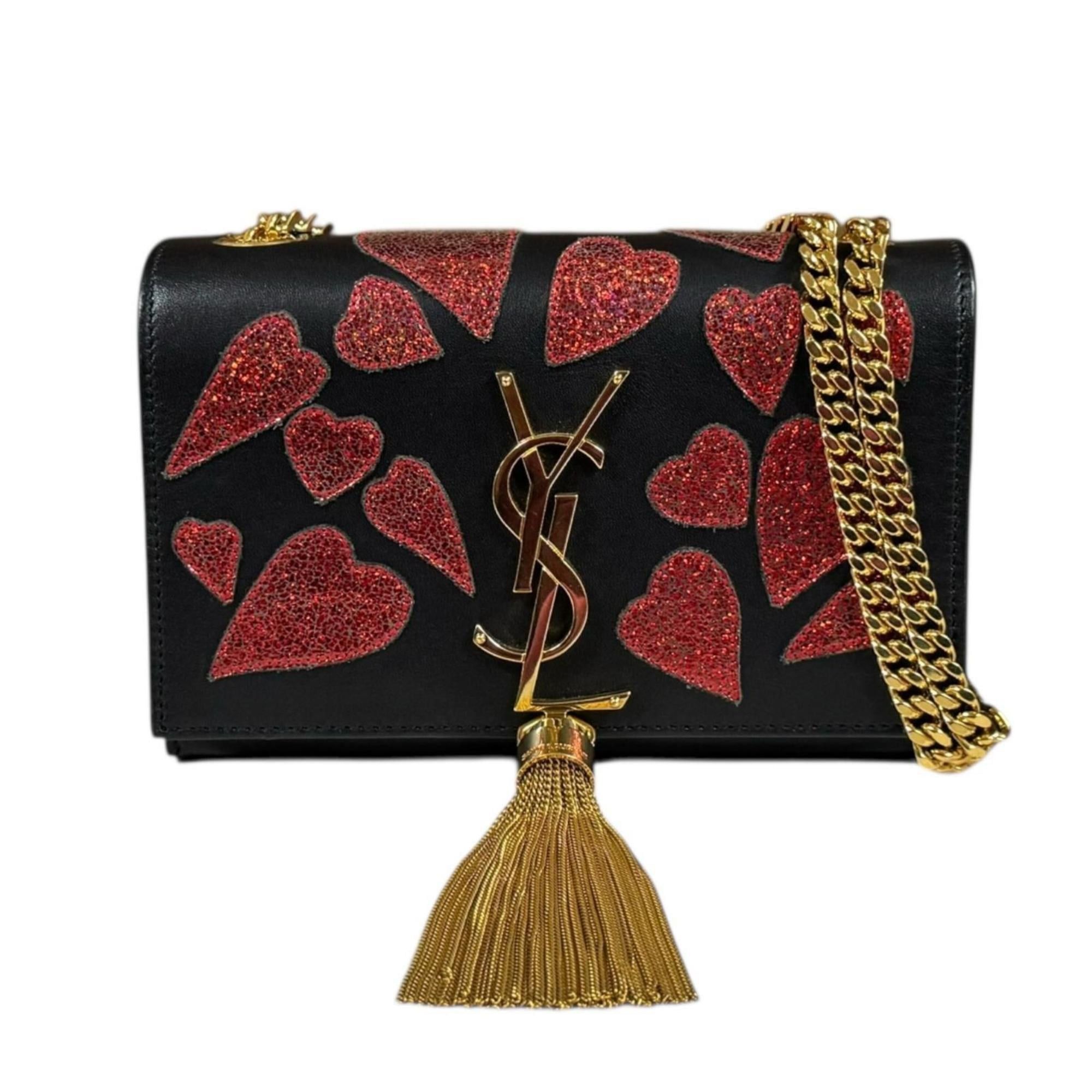 Saint Laurent Shoulder Bag Leather Black Women's Pre-owned Chain Tassel