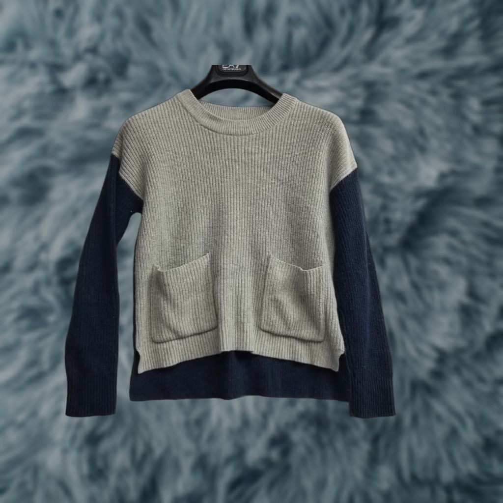 Madewell Madewell Sweater Womens XS Gray Blue Pullover Crewneck V-Neck Long Sleeve Striped Knit Stretch Regular Relaxed Cotton Viscose Polyamide Women Size XS / US 0-2 / IT 36-38 - 1 Thumbnail