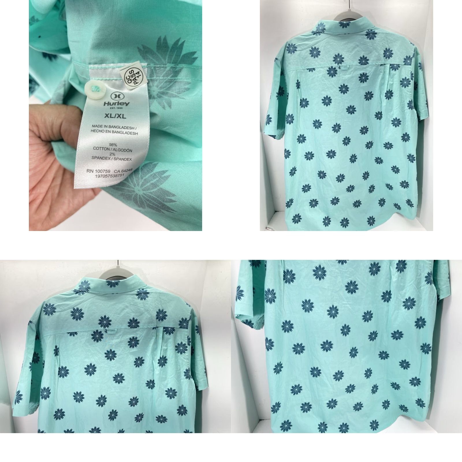 Hurley Hurley Patio Cabana Shirt Men XL Green Floral Button Short Sleeve Casual NWT Size US XL / EU 56 / 4 - 8 Thumbnail