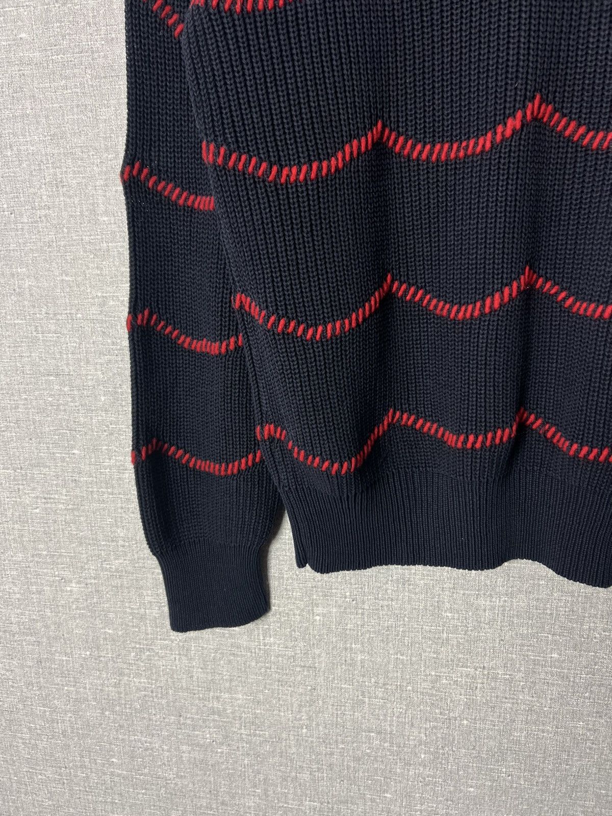 Maison Kitsune Maison Kitsune Crew Navy Sweater Red Wave Hand Embroidered Size M / US 6-8 / IT 42-44 - 5 Thumbnail