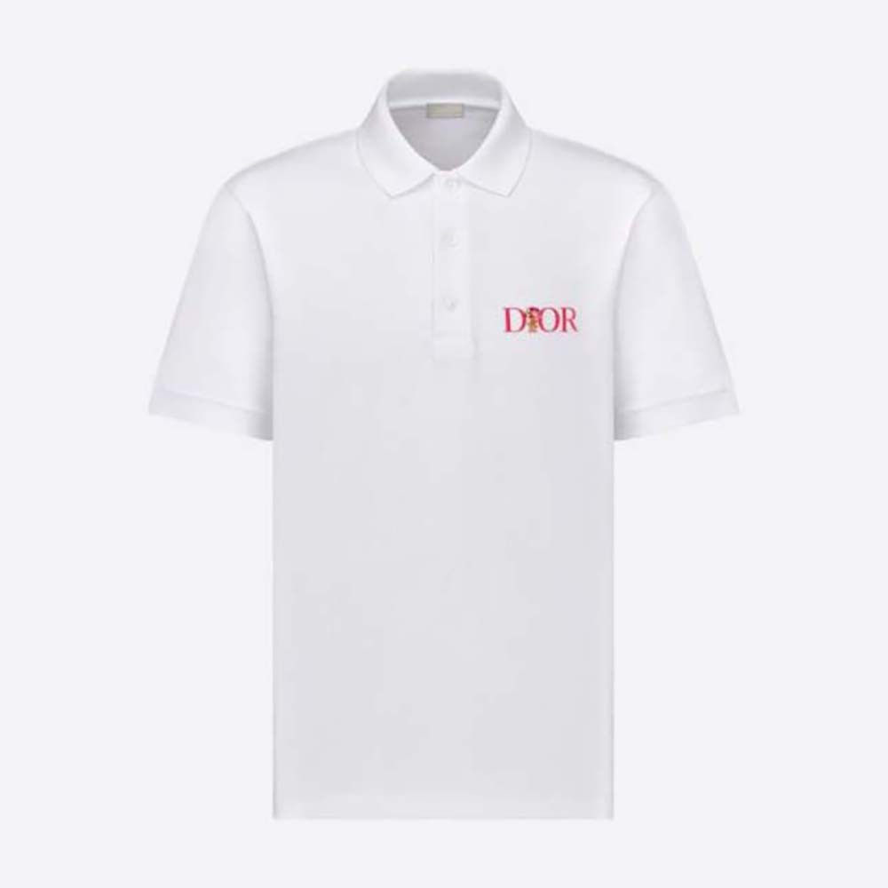 image of O1W1Db10324 Dior Jardin Polo Shirt In White, Men's (Size XS)