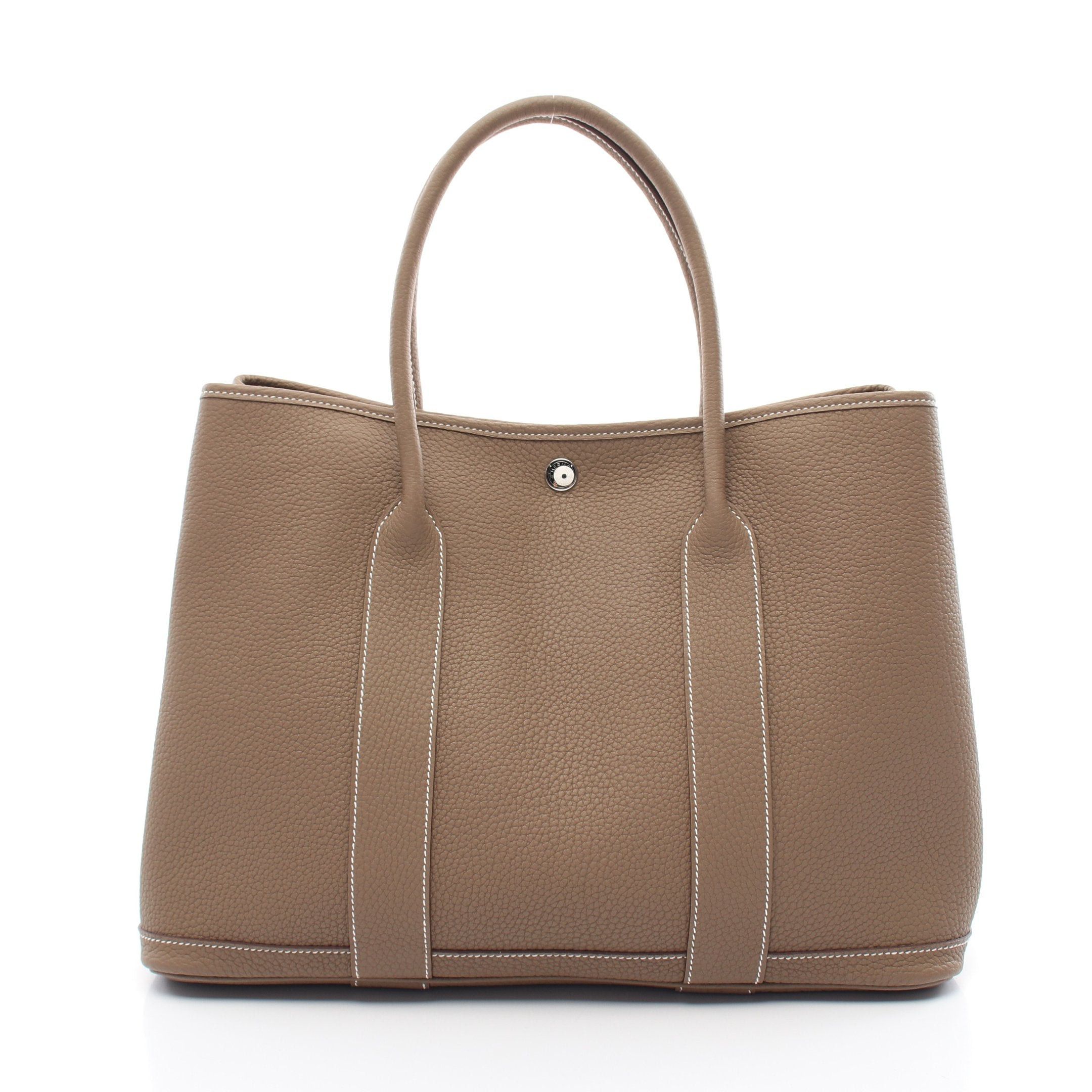 Hermes Garden Party Pm Etoupe Handbag Tote Bag Negonda Leather Gray Beige Silver Hardware Double Engraved