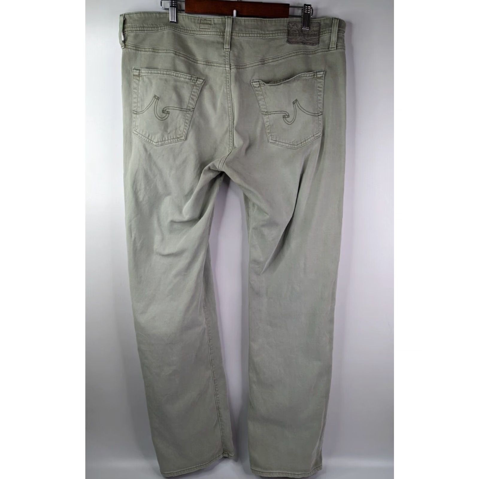 Vintage AG Adriano Goldschmied The Protege Straight Jeans Mens 40 Green 5-Pocket Regular Fit Denim Distressed Comfort Zipper Belt Loops Inseam 34 Size US 40 / EU 56 - 7 Thumbnail