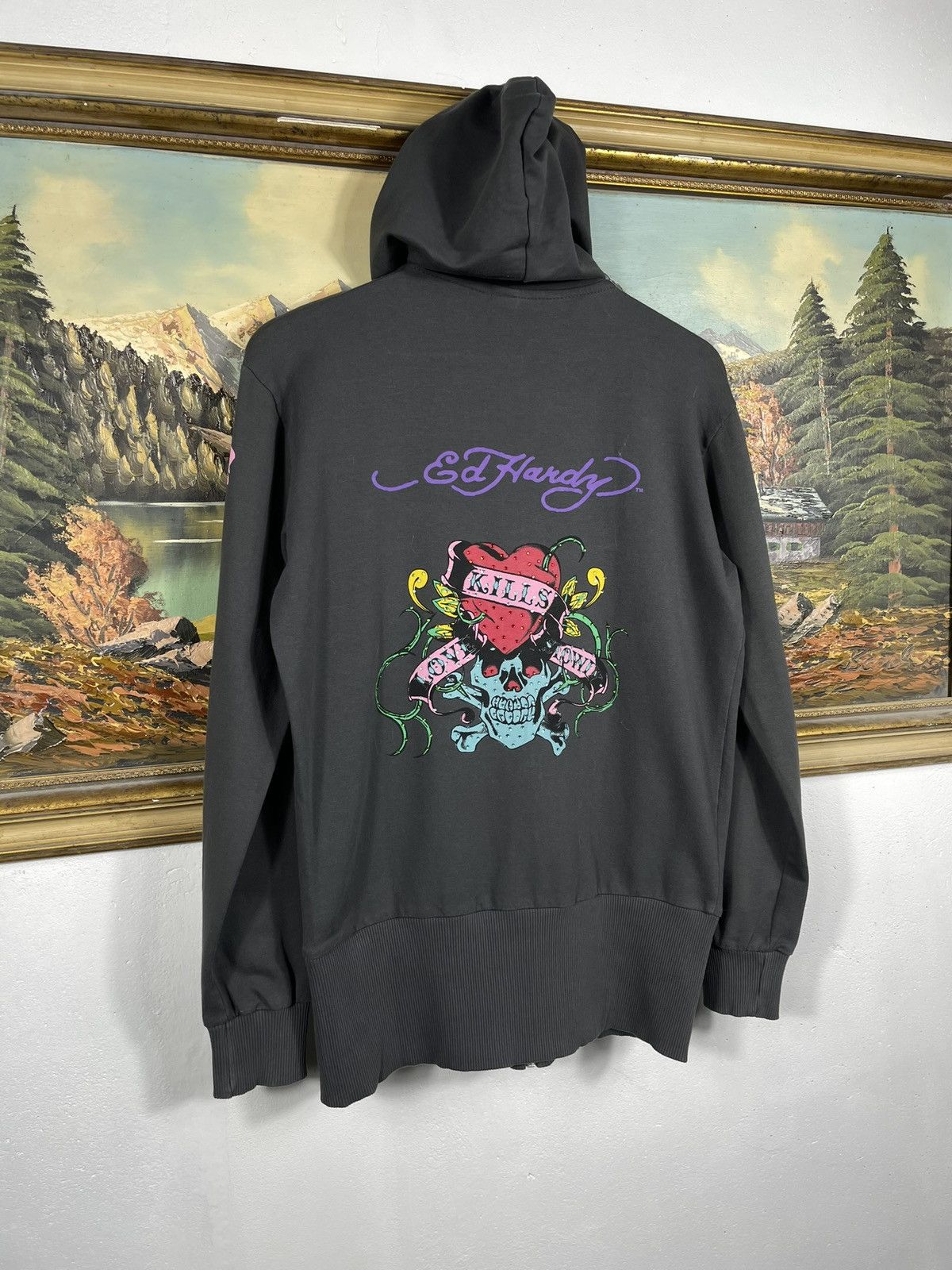 Christian Audigier × Ed Hardy × Vintage Ed Hardy Retro 00s Hoodie With Crystals Affliction Grunge Size M / US 6-8 / IT 42-44 - 8 Thumbnail
