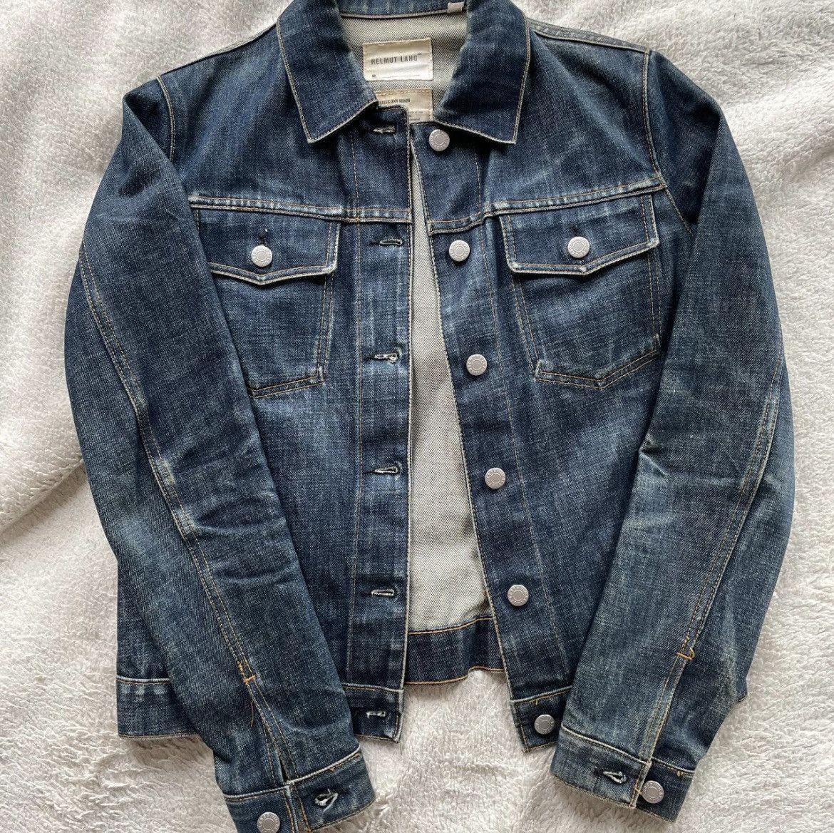 Helmut Lang raw silk denim jacket | Grailed