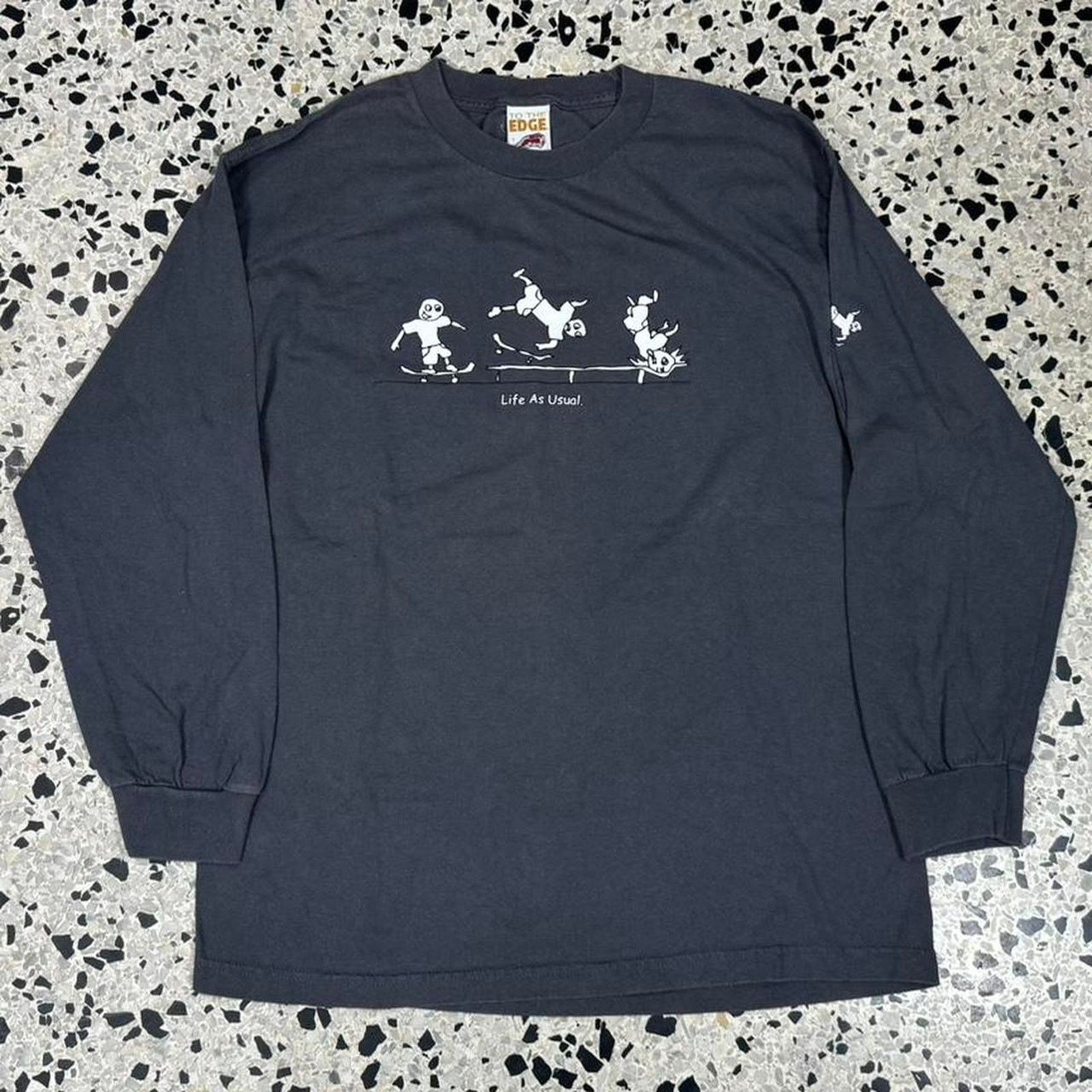 Vintage VINTAGE Y2K TO THE EDGE PRIME “LIFE AS USUAL” SKATER L/S TEE Size US L / EU 52-54 / 3 - 1 Thumbnail