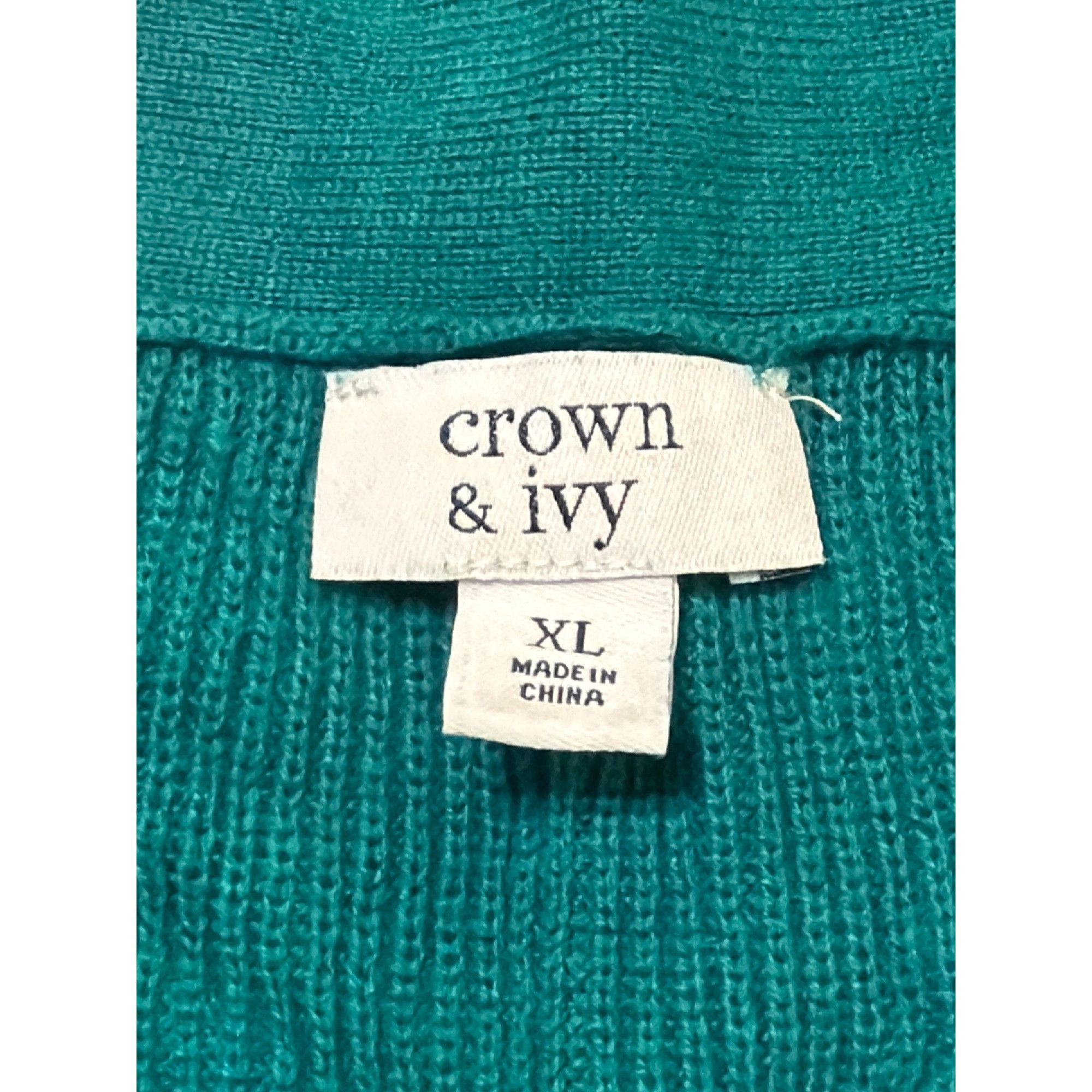 Other Crown & Ivy Green Gold Button Front Cardigan Sweater Side Sl Size XL / US 12-14 / IT 48-50 - 5 Thumbnail