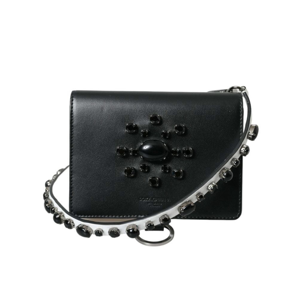 Dolce & Gabbana Dolce & Gabbana Black White Leather Crystal Embellished Card Size ONE SIZE - 1 Thumbnail