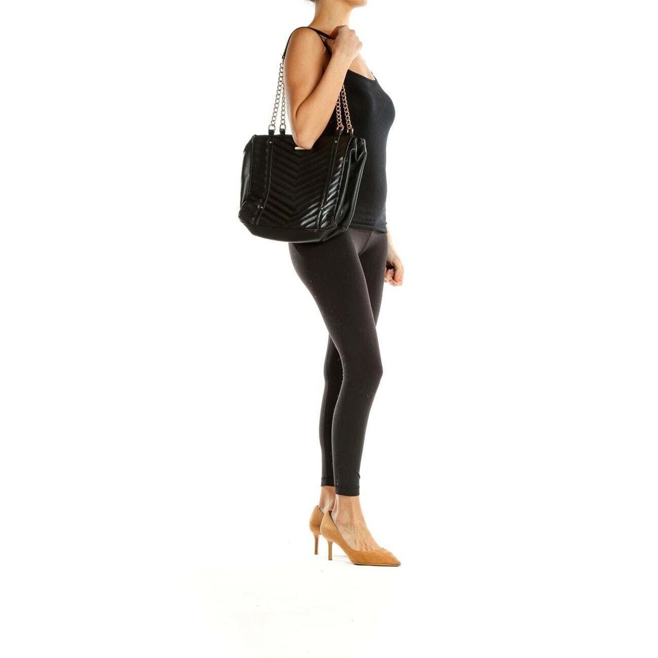 Designer Steve Madden Black Quilted Laptop Bag with Chain Strap Size ONE SIZE - 4 Thumbnail